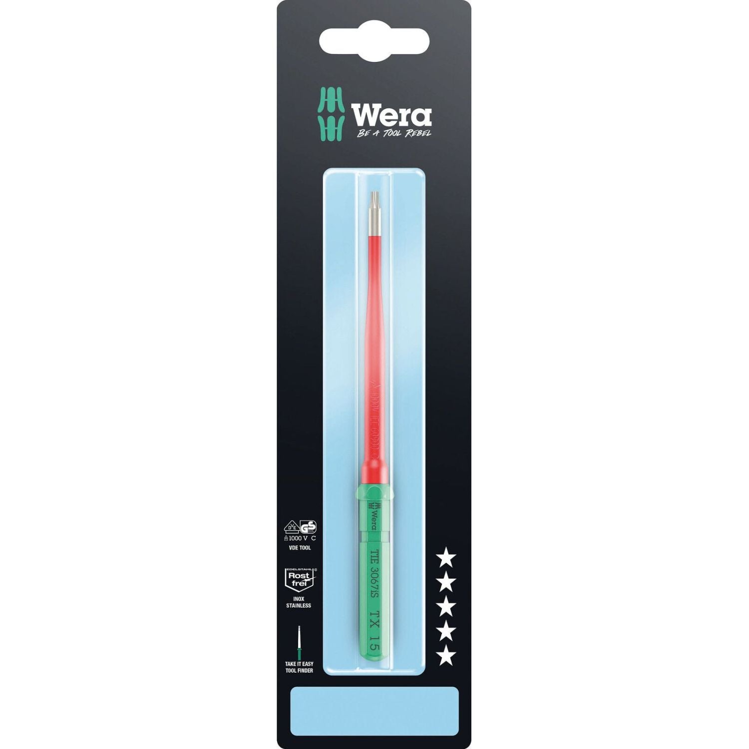 Wera Kraftform Kompakt VDE 3067 Is Torx Take It Easy SB, Stainless Steel, Torx 15x157-mm.