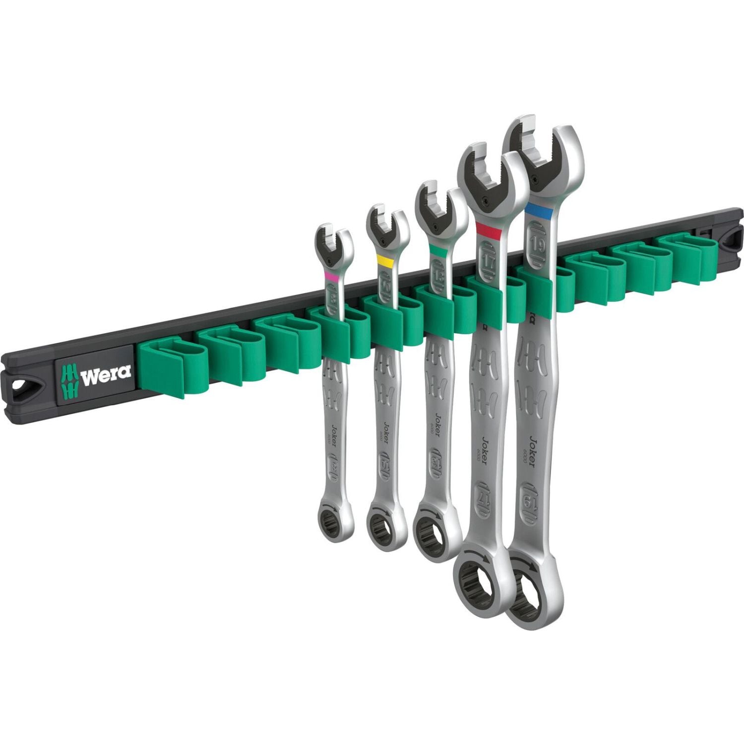 Wera 9631 Magnetic Rail 6000 Joker 2 Ratcheting Combination Wrenches Set, 5-Pieces