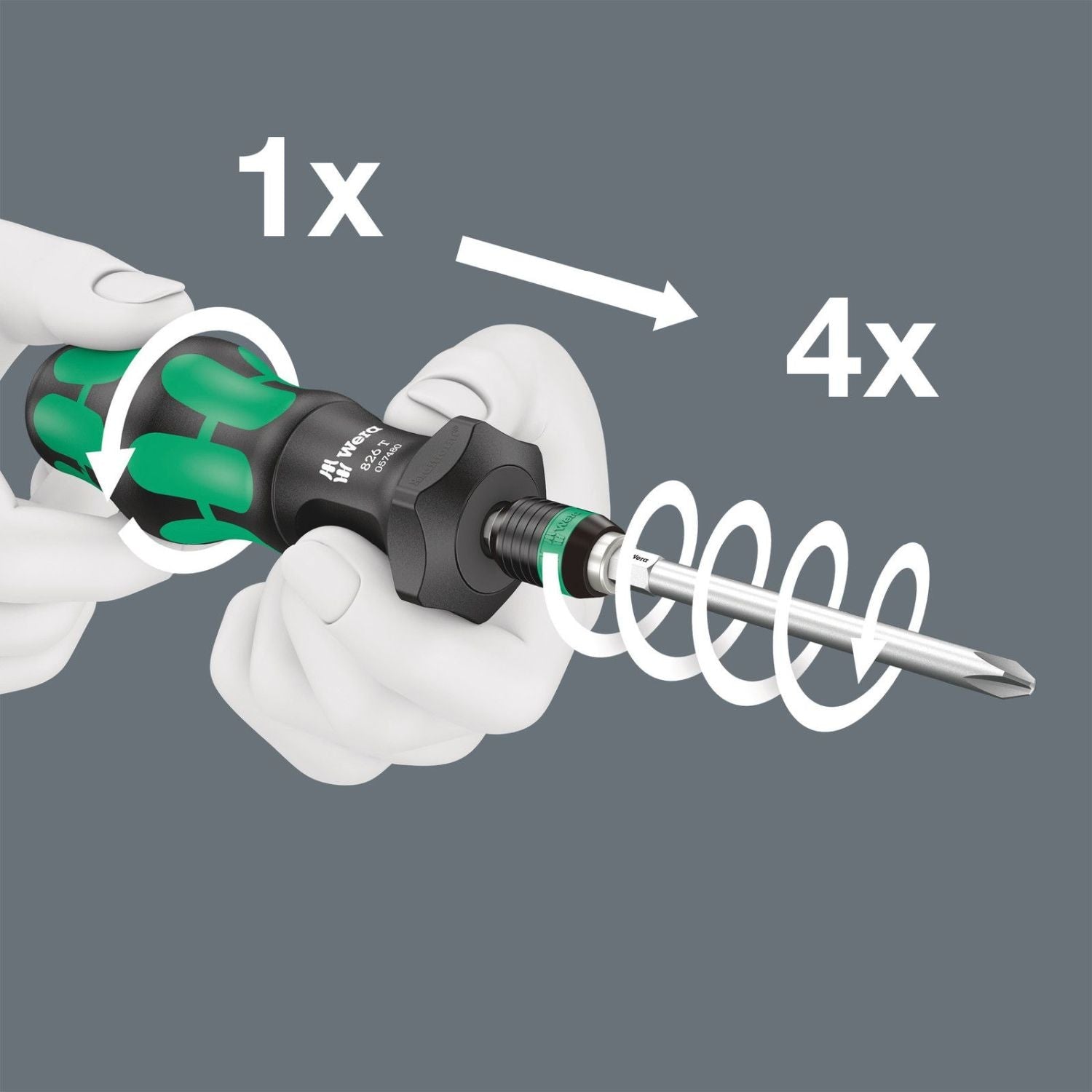 Wera 826 T Kraftform Turbo Bitholding Handle With Rapidaptor Quick-Release Chuck, 1/4-in.x146-mm.