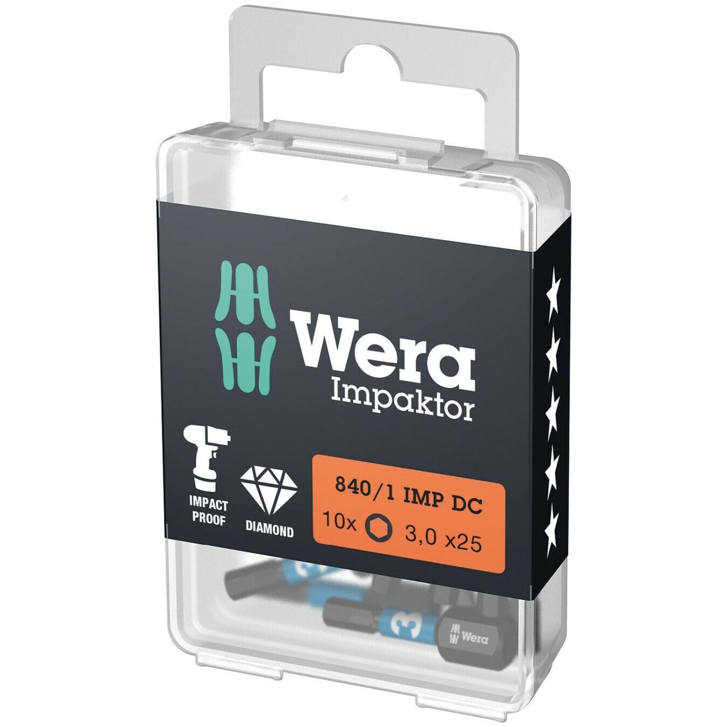 Wera 840/1 Imp Dc Hex-Plus Diy Impaktor Bit, 3x25-mm., 10-Pieces
