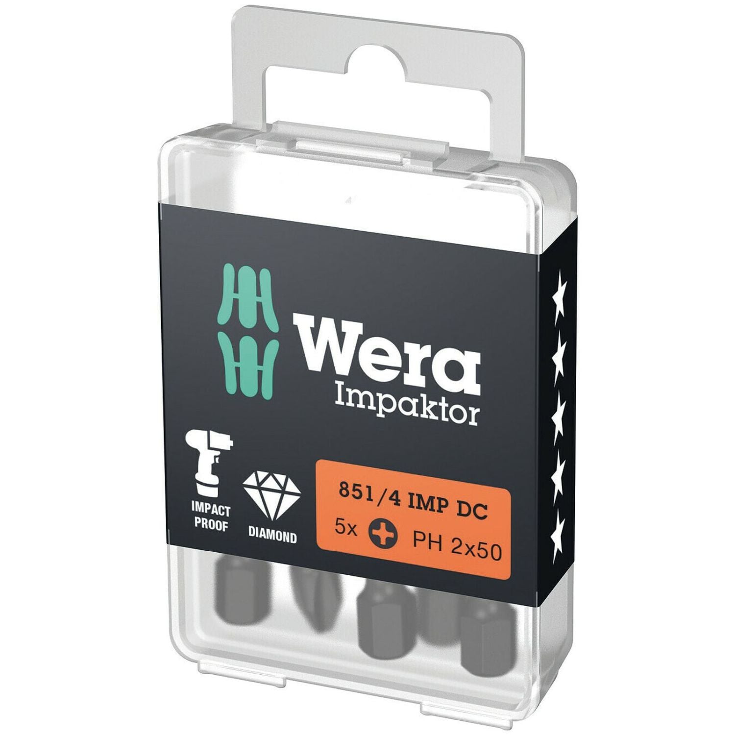 Wera 851/4 Imp Dc Ph Diy Impaktor Ph Bit, Ph 2x50-mm., 5-Pieces