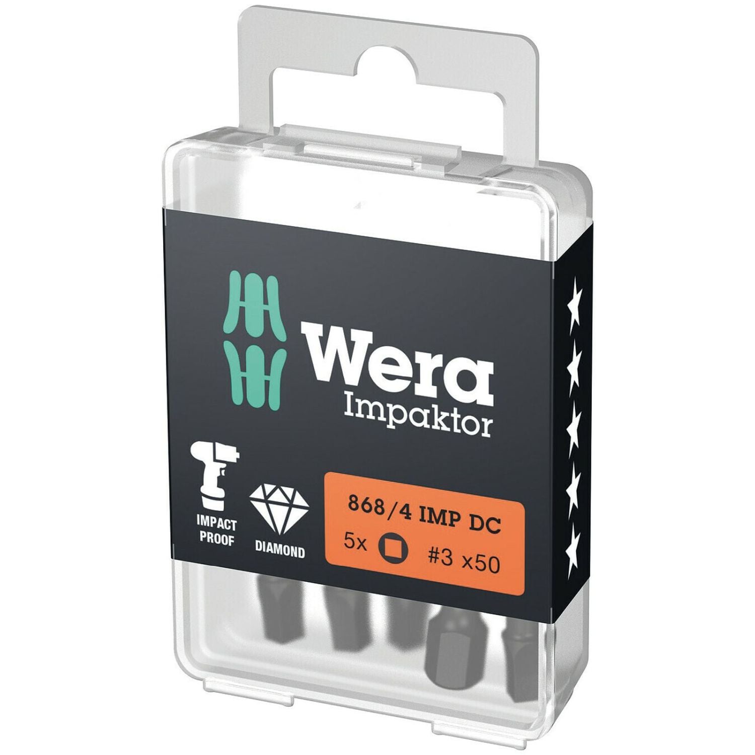Wera 868/4 Imp Dc Diy Impaktor Square Head Socket Bit, # 3x50-mm., 5-Pieces
