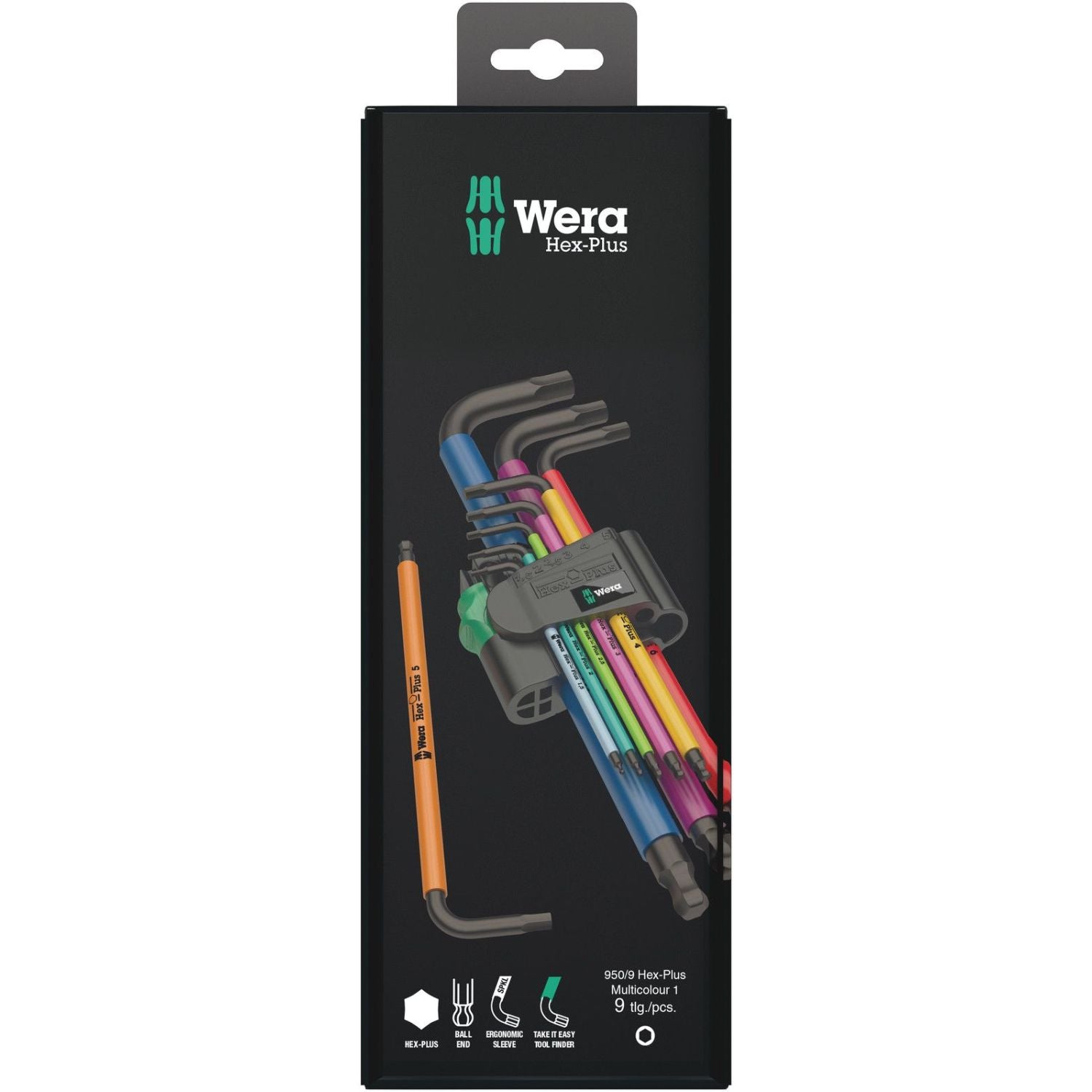 Wera 950/9 Hex-Plus Multicolour 1 SB L-Key Set, Metric, Blacklaser, 9-Pieces