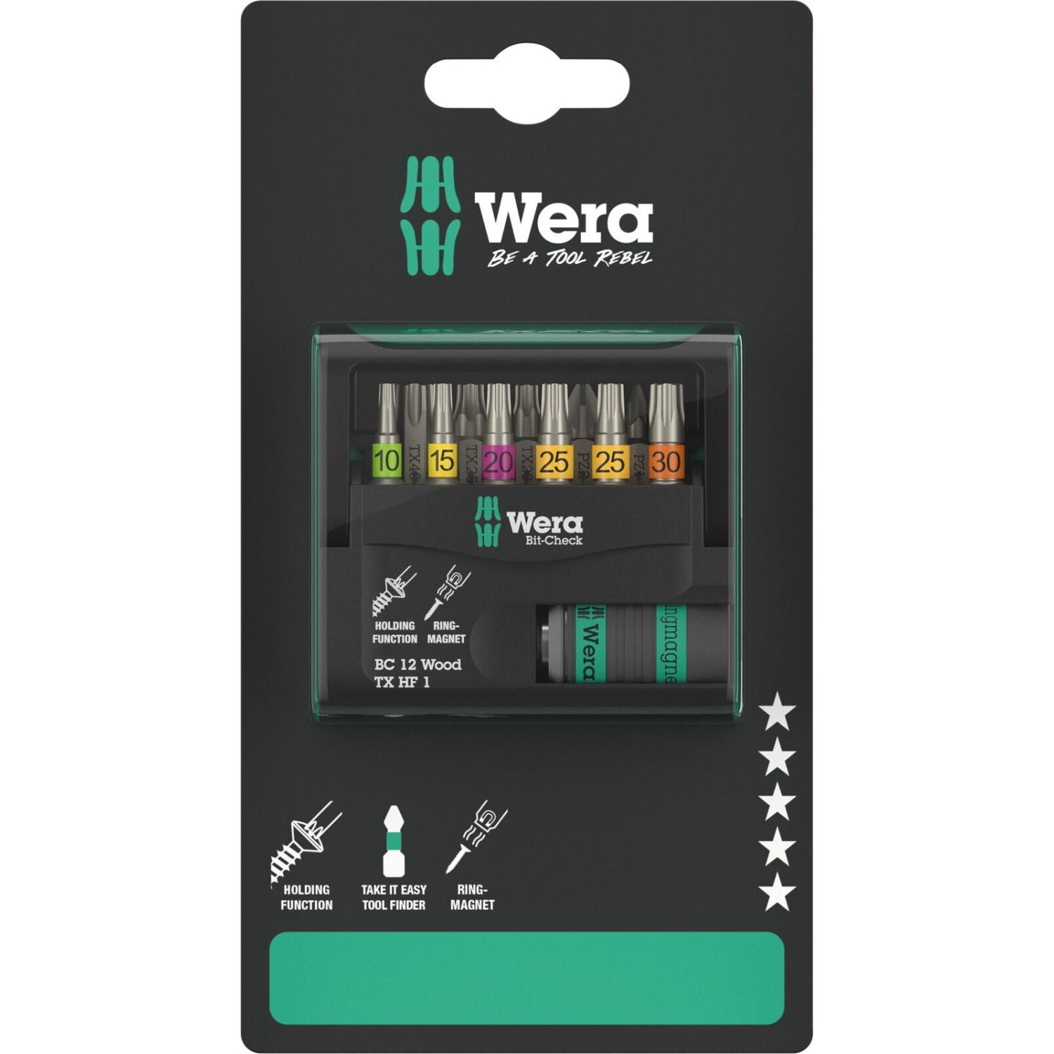 Wera Bit-Check 12 Wood Torx Hf 1 SB, 12-Pieces