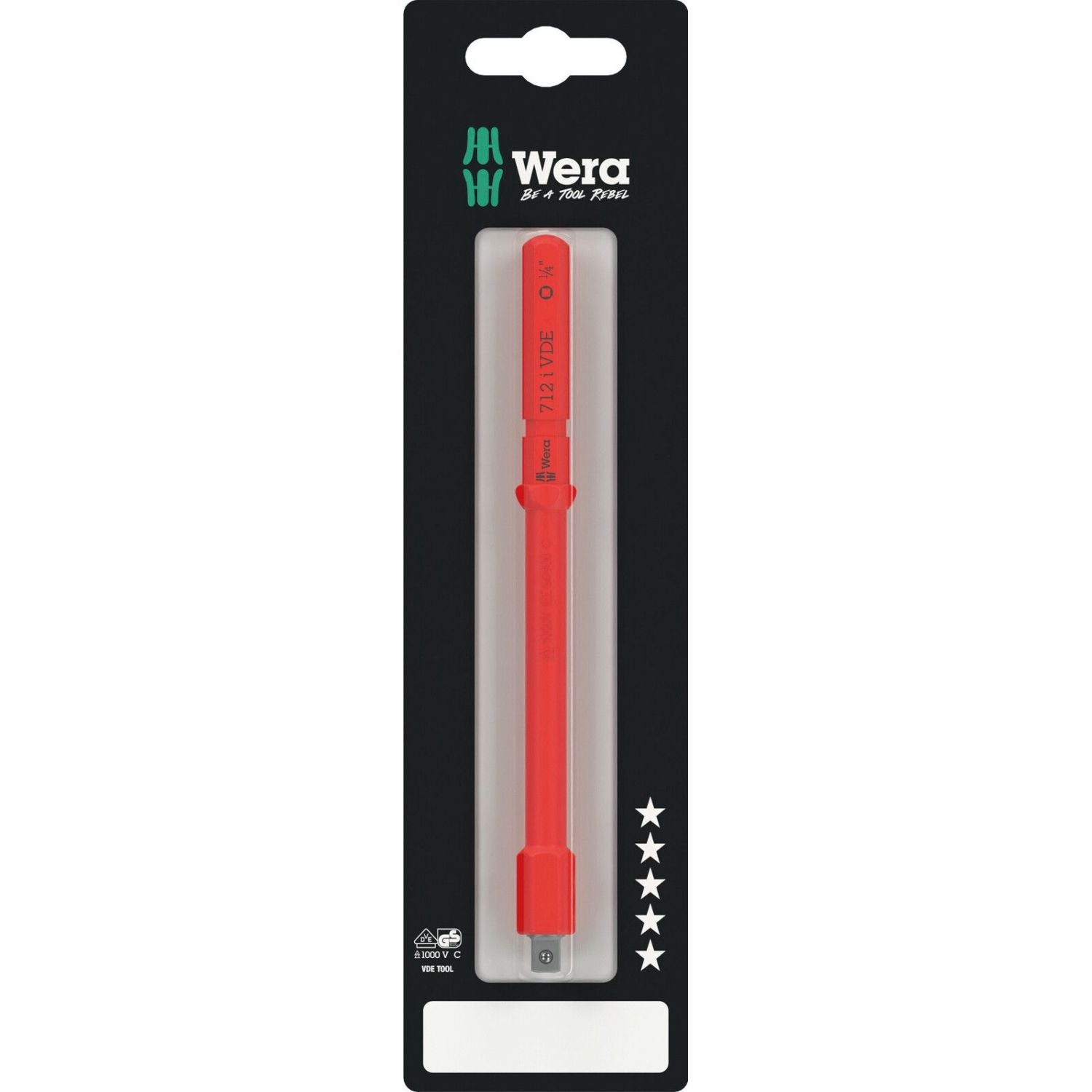 Wera Kraftform Kompakt A VDE 712 I SB Adapter Blade, Insulated, For 1/4-in. Sockets, 1/4-in.x154-mm.