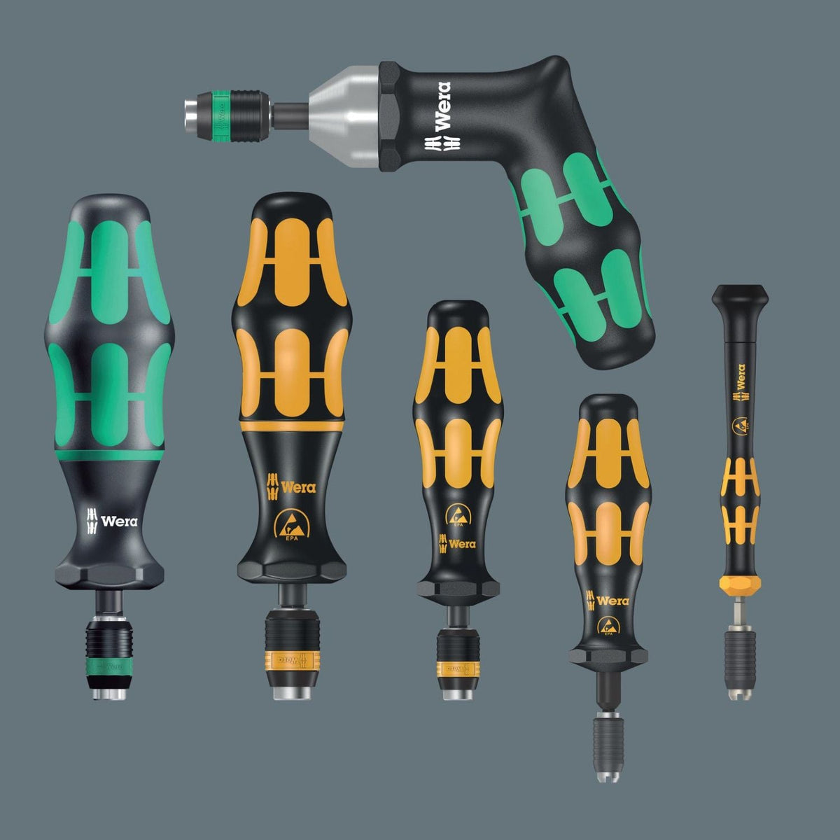 Wera 7400 Series Kraftform Torque Screwdrivers, With Factory Pre-Set Value (0.3-3.0 Nm) And Rapidaptor Quick-Release Chuck, Handle Size 105-mm., 7460x0.3 Nmx0.3-1.2 Nm