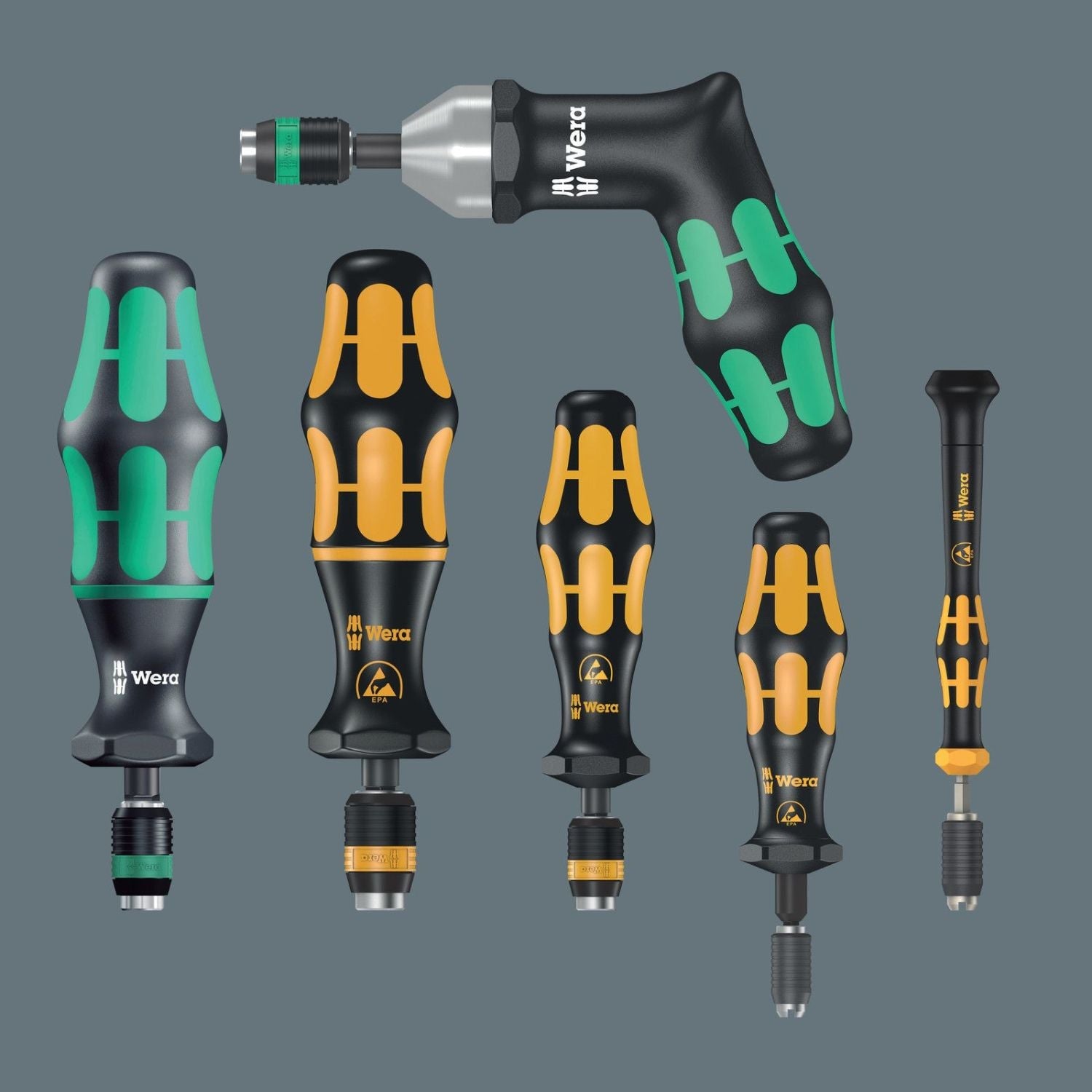 Wera 7400 Series Kraftform Torque Screwdrivers, With Factory Pre-Set Value (3.0-8.8 Nm) And Rapidaptor Quick-Release Chuck, Pistol Handle, 7462x3.0 Nmx3.0-6.0 Nm