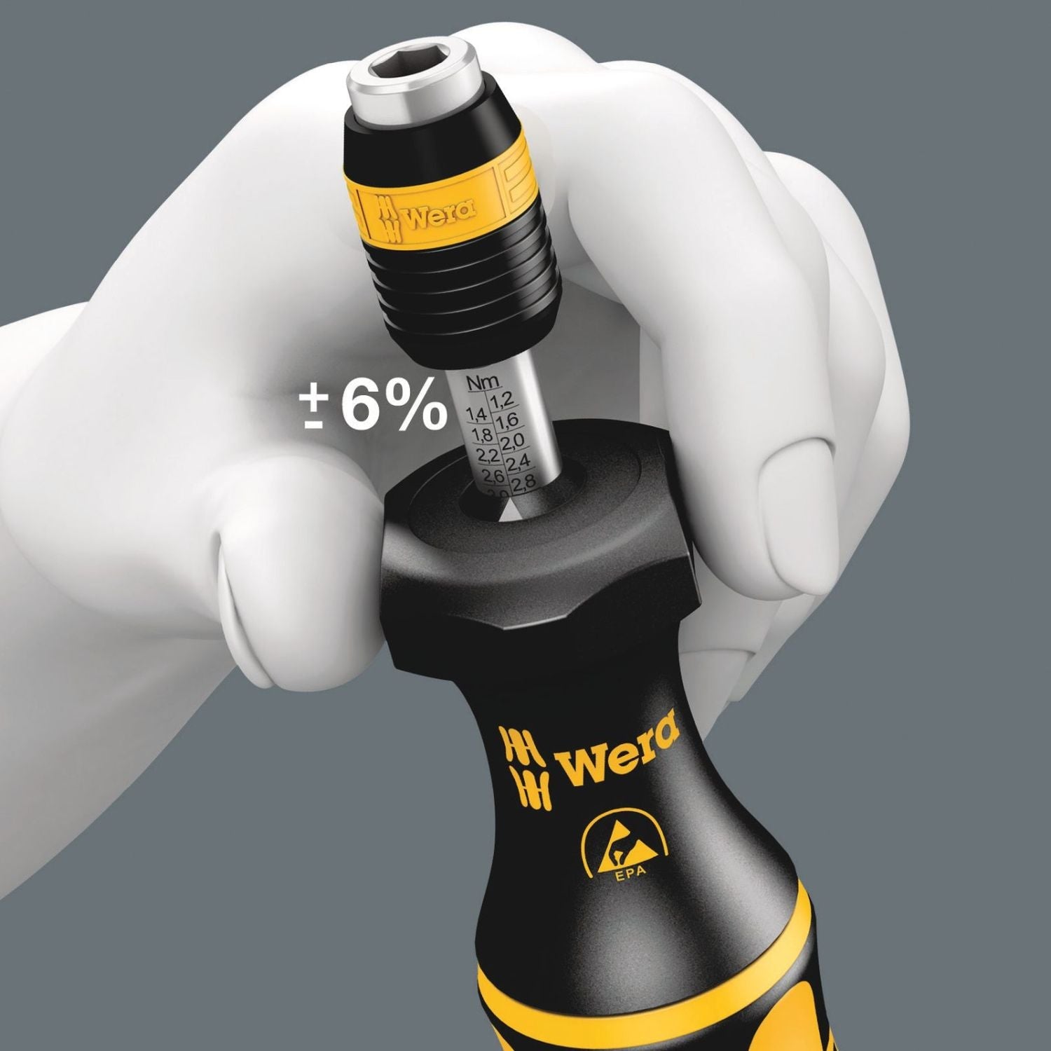 Wera Series 7400 Esd Kraftform Adjustable Torque Screwdrivers (0.1-3.0 Nm) With Rapidaptor Quick-Release Chuck, 7441 Esdx1.2-3.0 Nm