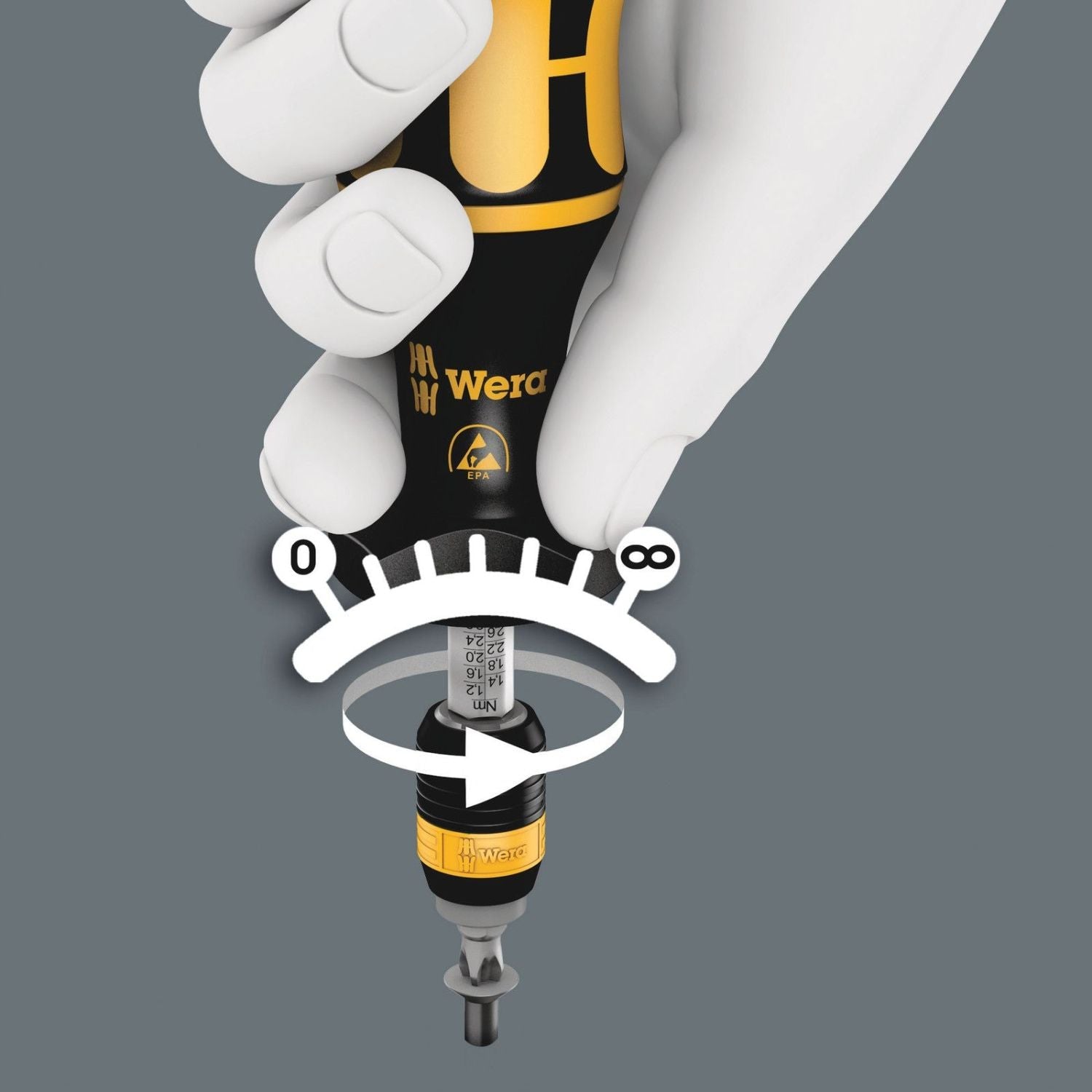 Wera Series 7400 Esd Kraftform Adjustable Torque Screwdrivers (2.5-29.0 In.Lbs.) With Rapidaptor Quick-Release Chuck, 7446 Esdx11-29 In. Lbs.