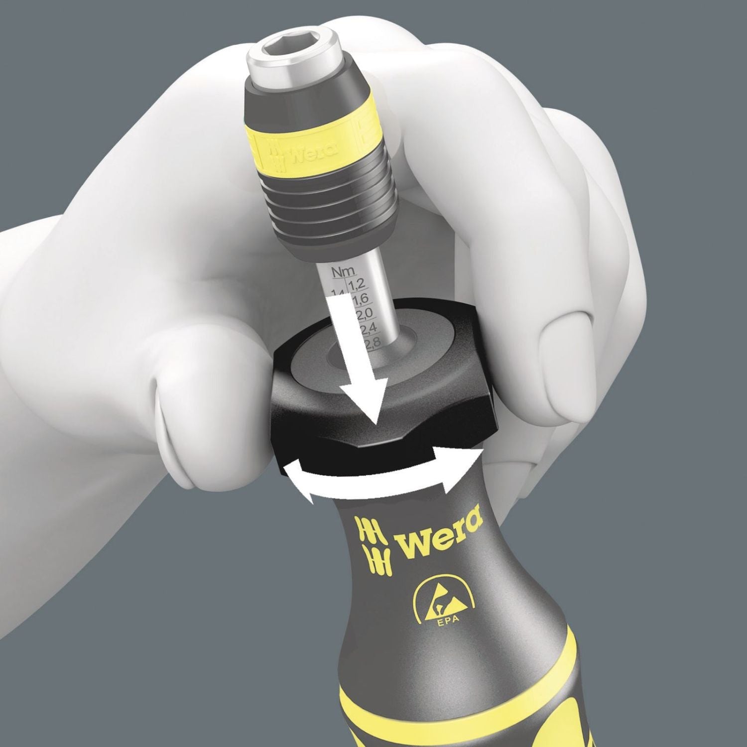 Wera Series 7400 Esd Kraftform Adjustable Torque Screwdrivers (0.1-3.0 Nm) With Rapidaptor Quick-Release Chuck, 7432 Esdx0.90-1.50 Nm