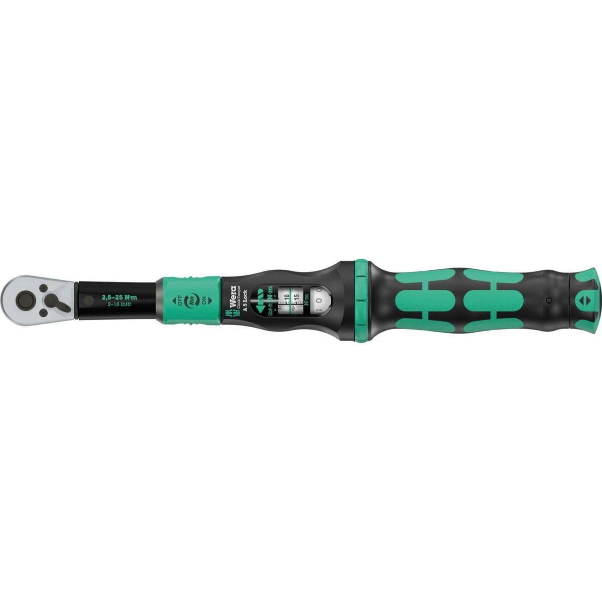 Wera Click-Torque Lock A 5 Torque Wrench, Adjustable, Torque Lock Function, Reversible Ratchet, Clockwise Torque Operation, 2.5-25 Nm, 1/4-in.x2.5-25 Nm