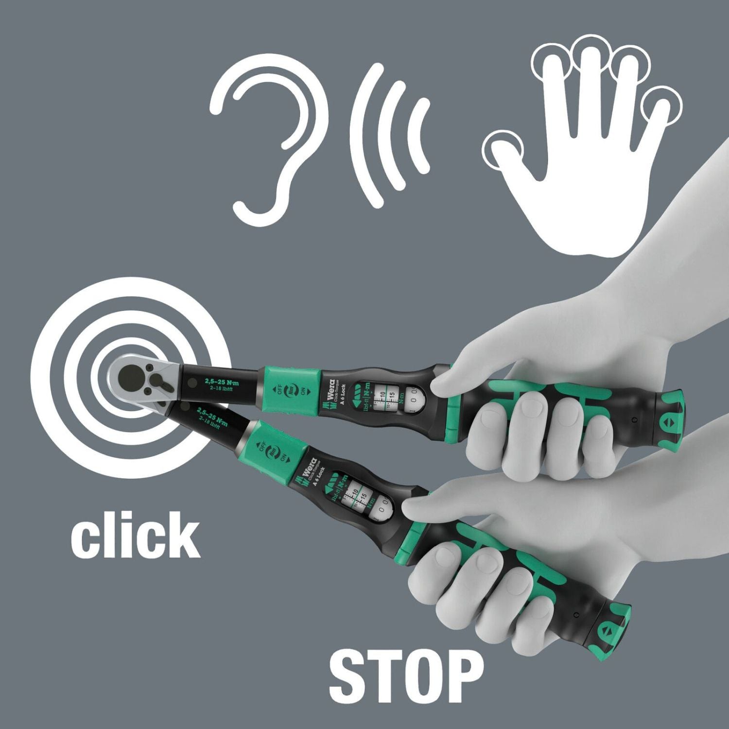 Wera Click-Torque Lock A 6 Torque Wrench, Adjustable, Torque Lock Function, Reversible Ratchet, Clockwise Torque Operation, 2.5-25 Nm, 1/4-in.x2.5-25 Nm