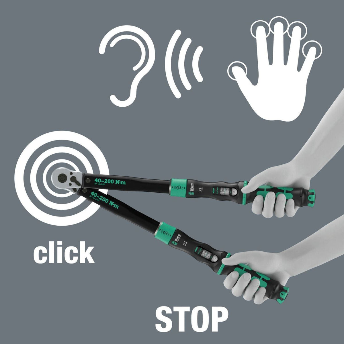 Wera Click-Torque Lock C 3 Torque Wrench, Adjustable, Reversible Ratchet, Torque Lock Function, 40-200 Nm, 1/2-in.x40-200 Nm