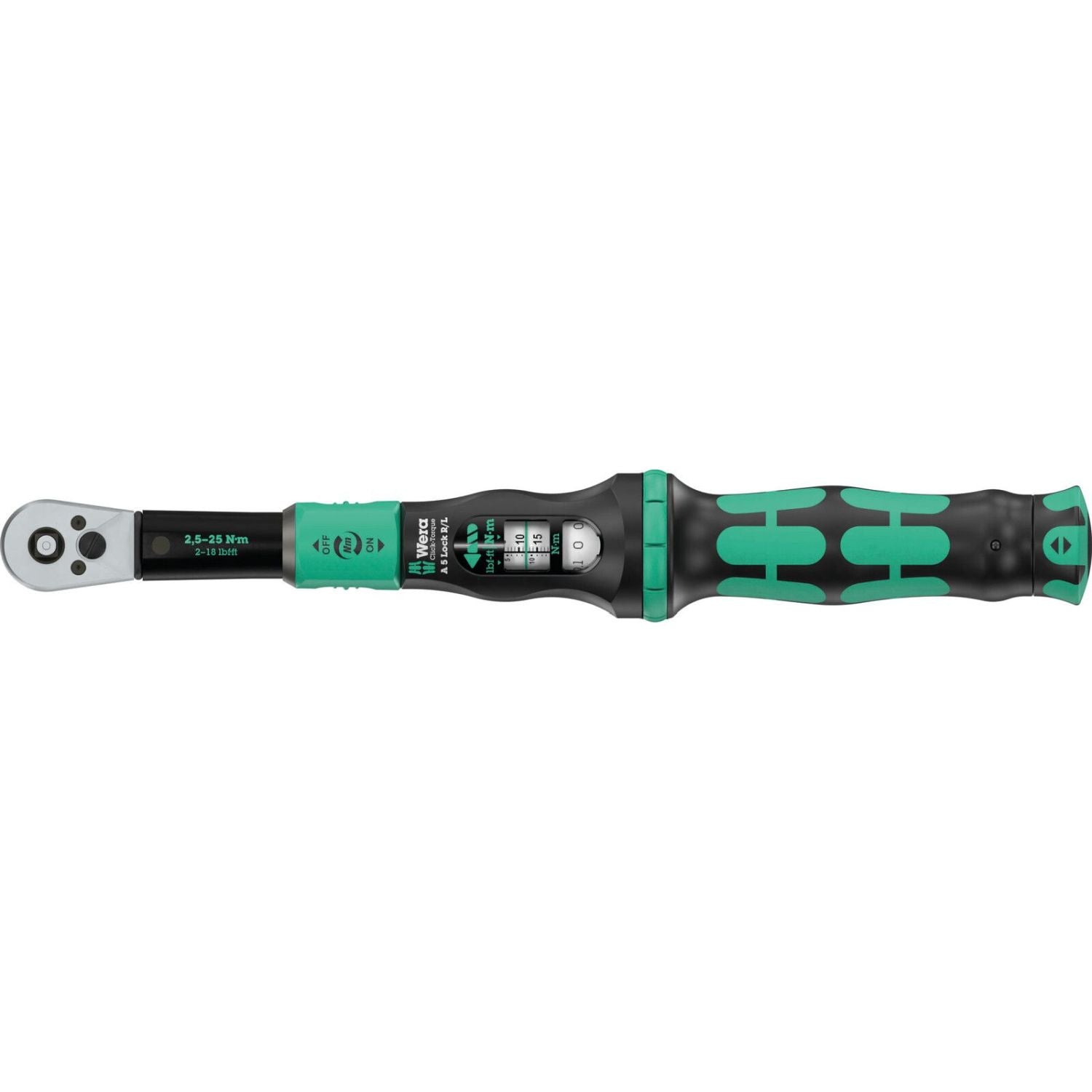 Wera Click-Torque Lock A 5 R/L Torque Wrench, Adjustable, Torque Lock Function, Square Head Insert (1/4-in.), Clockwise/Counterclockwise Torque Operation, 2.5-25 Nm, 1/4-in.x2.5-25 Nm