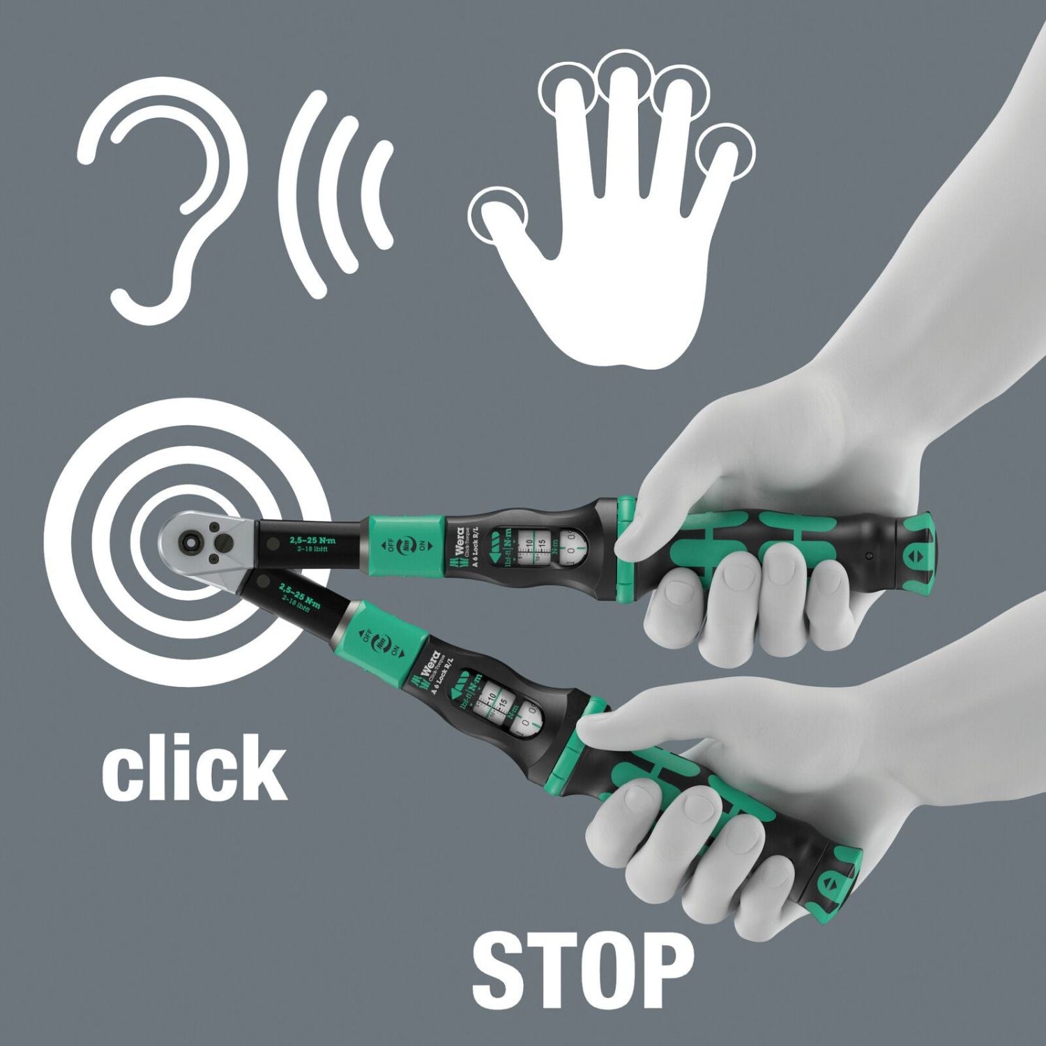 Wera Click-Torque Lock A 6 R/L Torque Wrench, Adjustable, Torque Lock Function, Continuous Bit Mounting (1/4-in.), 2.5-25 Nm, 1/4-in.x2.5-25 Nm