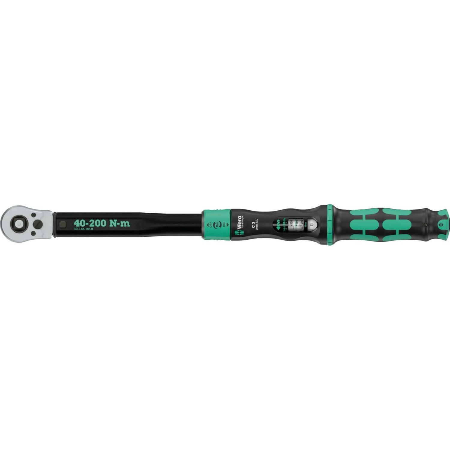 Wera Click-Torque Lock C 3 R/L Torque Wrench, Adjustable, Torque Function, Square Head Insert (1/2-in.), Clockwise/Counterclockwise Torque Operation, 40-200 Nm, 1/2-in.x40-200 Nm