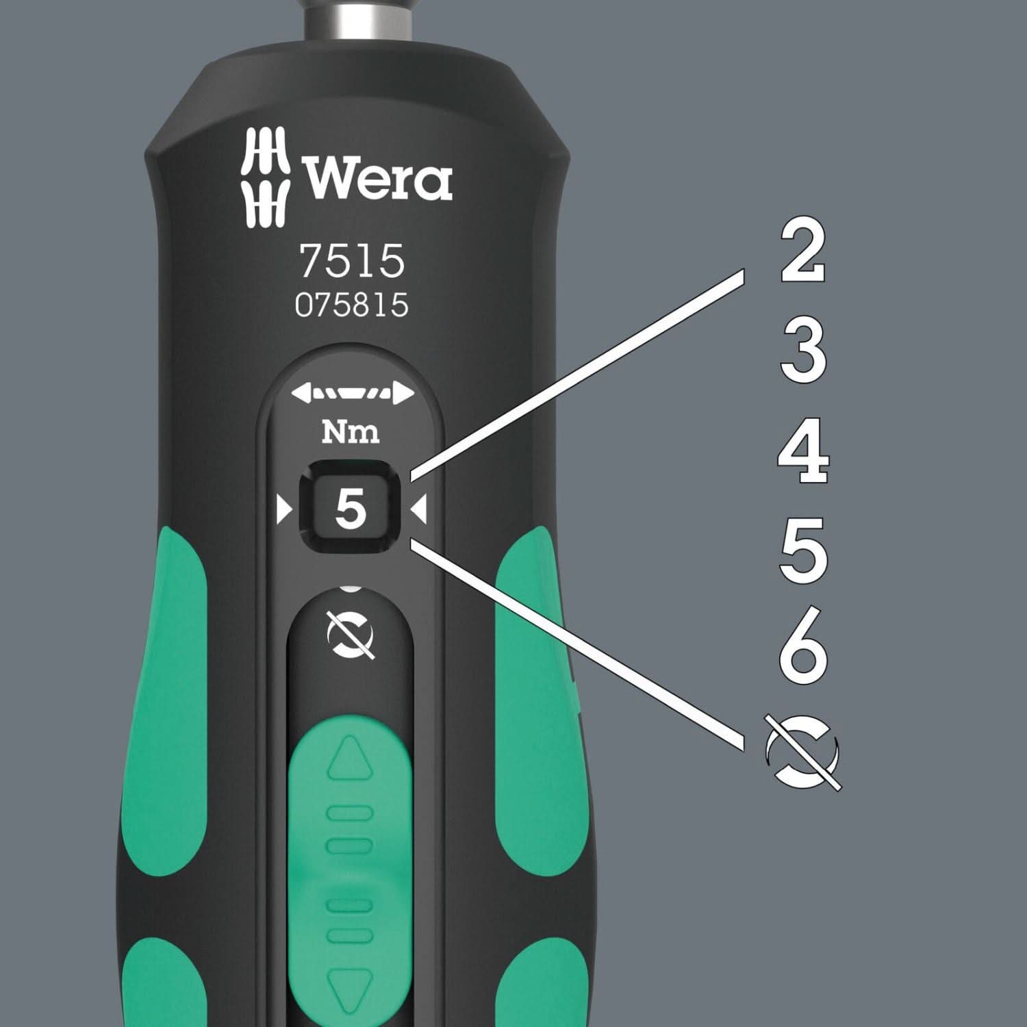 Wera 7515 Kraftform Safe-Torque Speed Torque Screwdriver, 2-6 Nm, 1/4-in.x2.0 Nmx3.0 Nmx4.0 Nmx5.0 Nmx6.0 Nmx147.5-mm.
