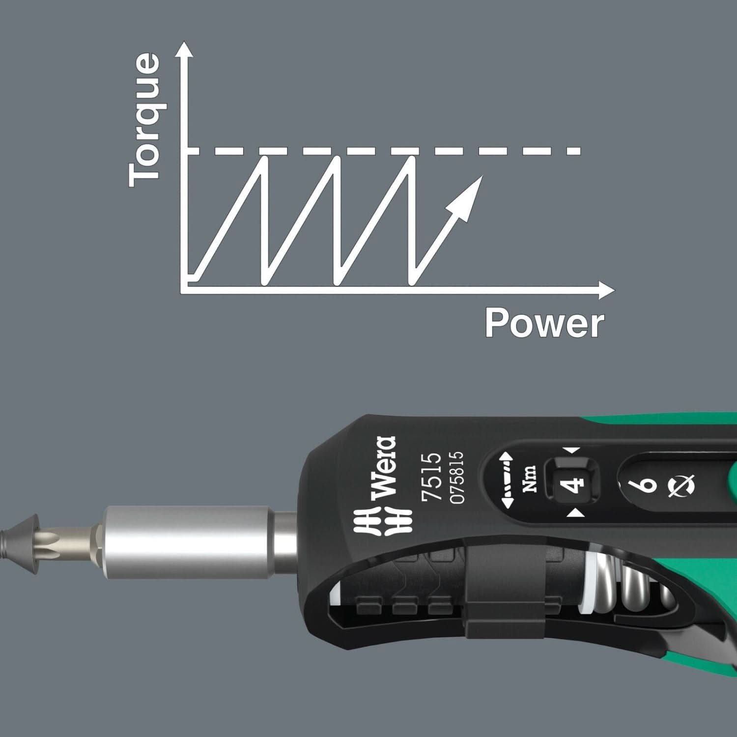 Wera 7515 Kraftform Safe-Torque Speed Torque Screwdriver, 2-6 Nm, 1/4-in.x2.0 Nmx3.0 Nmx4.0 Nmx5.0 Nmx6.0 Nmx147.5-mm.