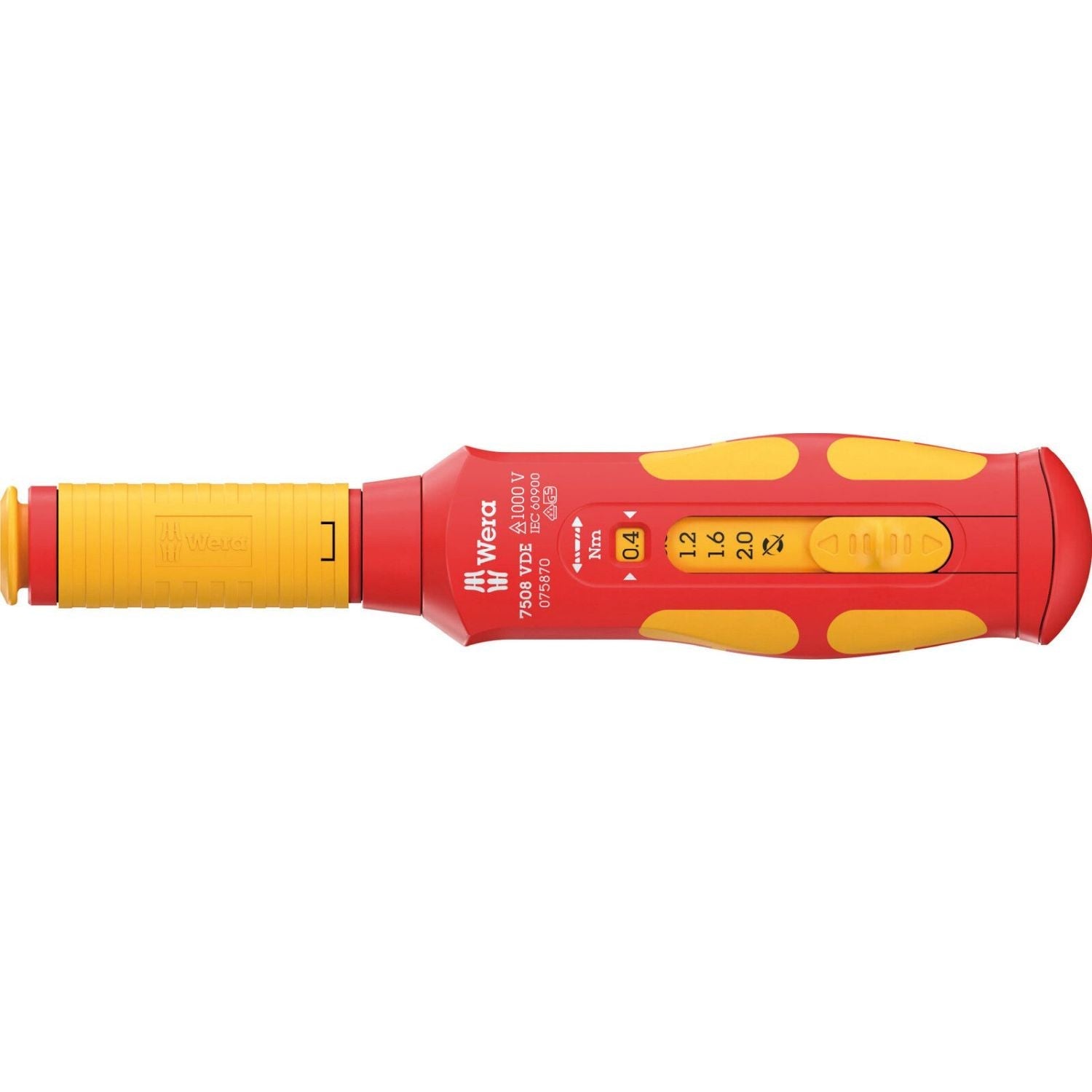 Wera 7508 VDE Kraftform Safe-Torque Speed Torque Screwdriver, 0.4-2.0 Nm, 9x0.4 Nmx0.8 Nmx1.2 Nmx1.6 Nmx2.0 Nmx192-mm.