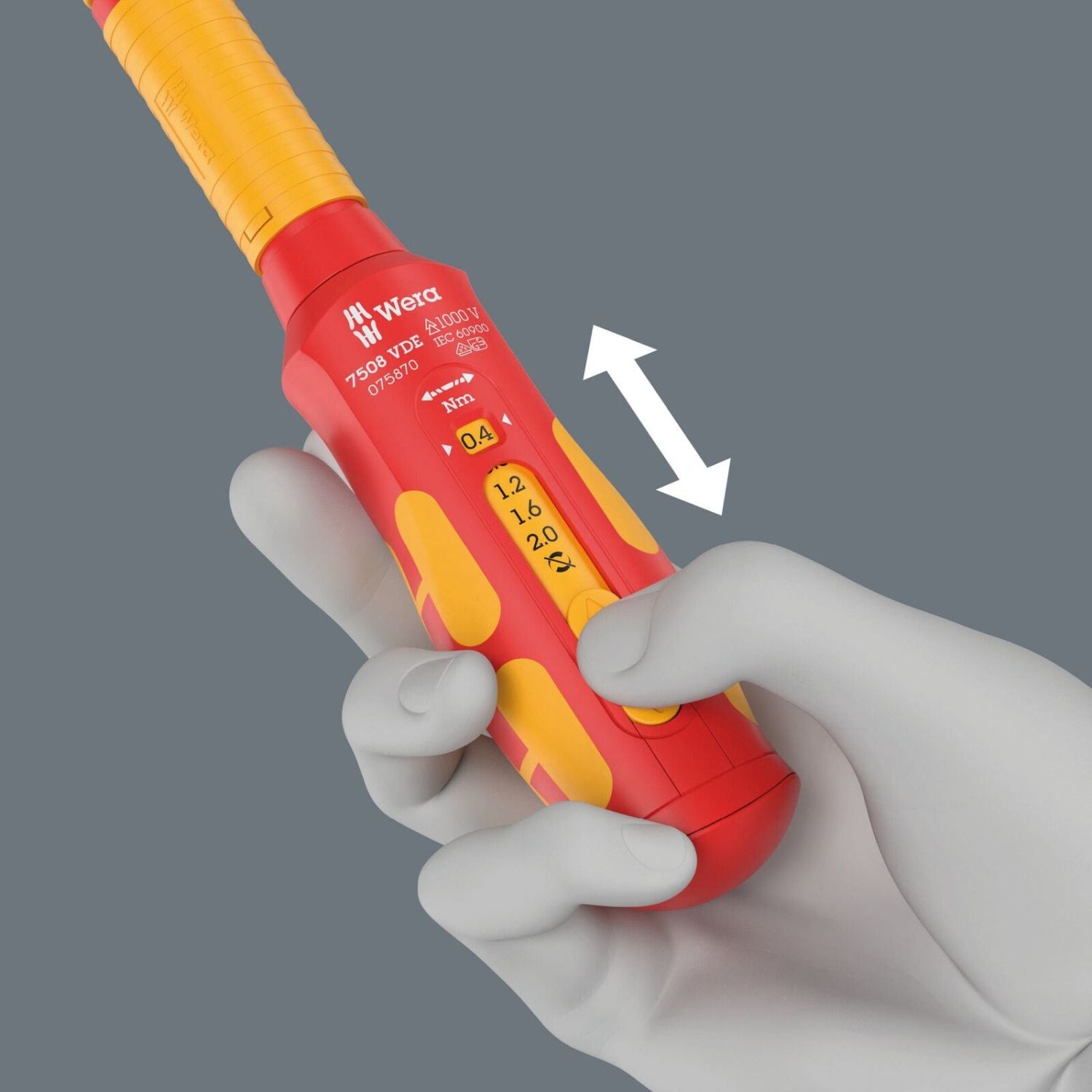 Wera 7508 VDE Kraftform Safe-Torque Speed Torque Screwdriver, 0.4-2.0 Nm, 9x0.4 Nmx0.8 Nmx1.2 Nmx1.6 Nmx2.0 Nmx192-mm.