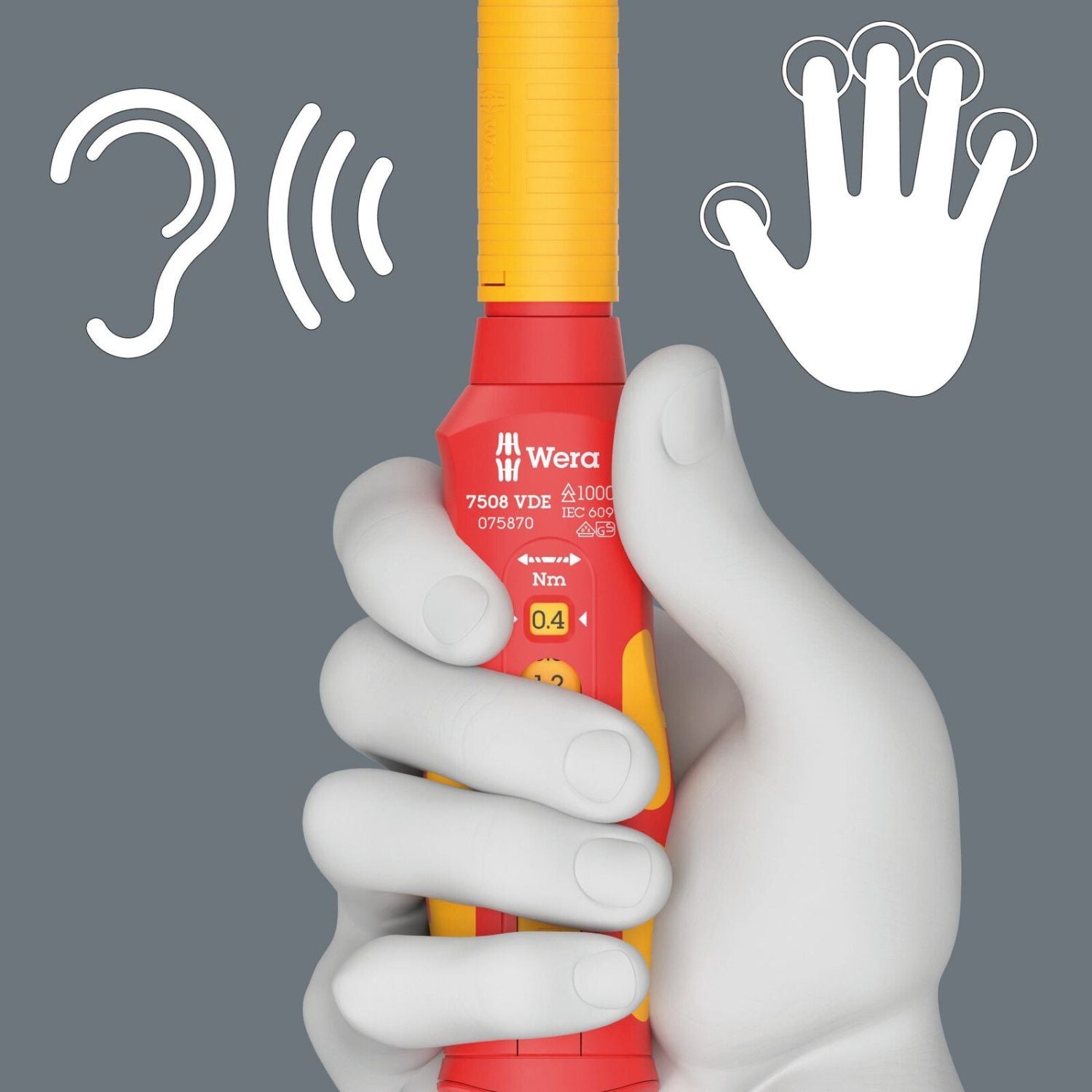 Wera 7508 VDE Kraftform Safe-Torque Speed Torque Screwdriver, 0.4-2.0 Nm, 9x0.4 Nmx0.8 Nmx1.2 Nmx1.6 Nmx2.0 Nmx192-mm.