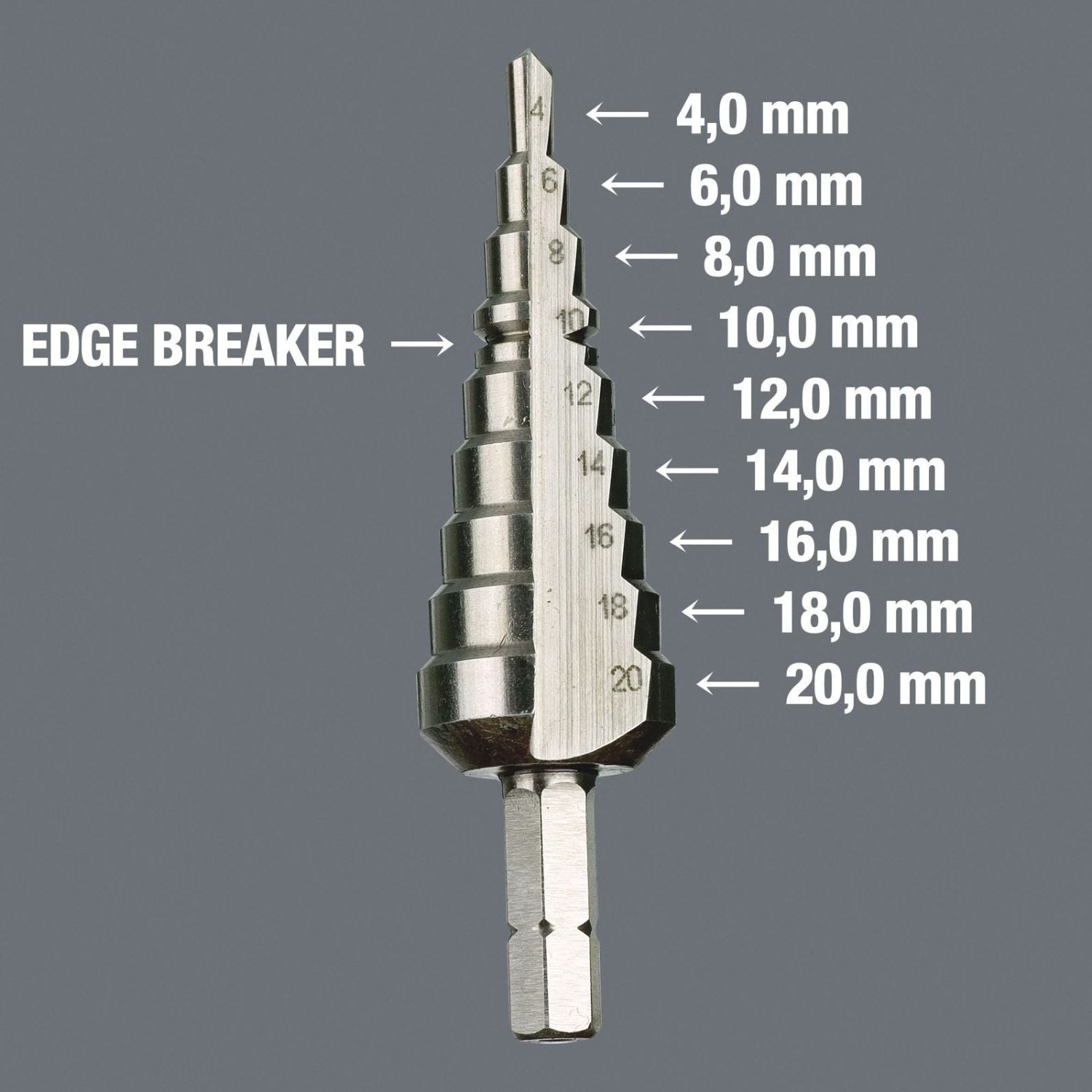 Wera 843 Stepped Drill Bit, 4-20-mm., 75-mm.