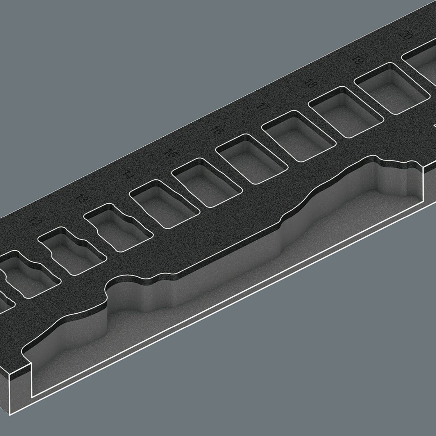Wera 9822 Foam Insert 8000 C Zyklop 1/2-in. Ratchet Set 1, Empty, 344x30x392-mm.