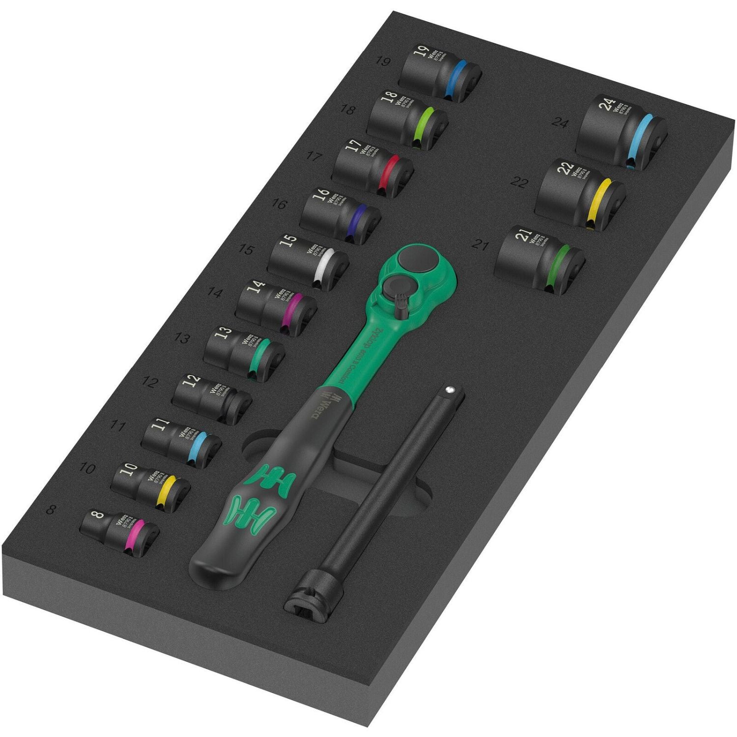 Wera 9724 Foam Insert 8010 B Zyklop Comfort Ratchet Set 1, 3/8", 16-Pieces