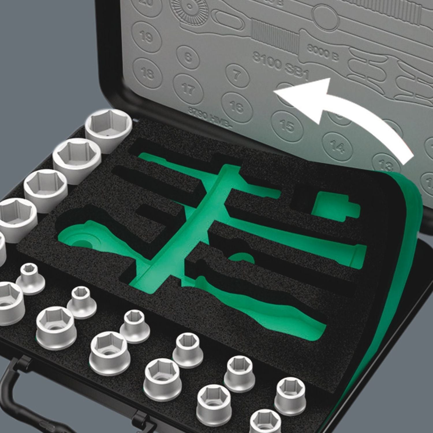 Wera 8100 Sa/Sc 2 Zyklop Speed Ratchet Set, 1/4-in. Drive And 1/2-in. Drive, Metric, 43-Pieces
