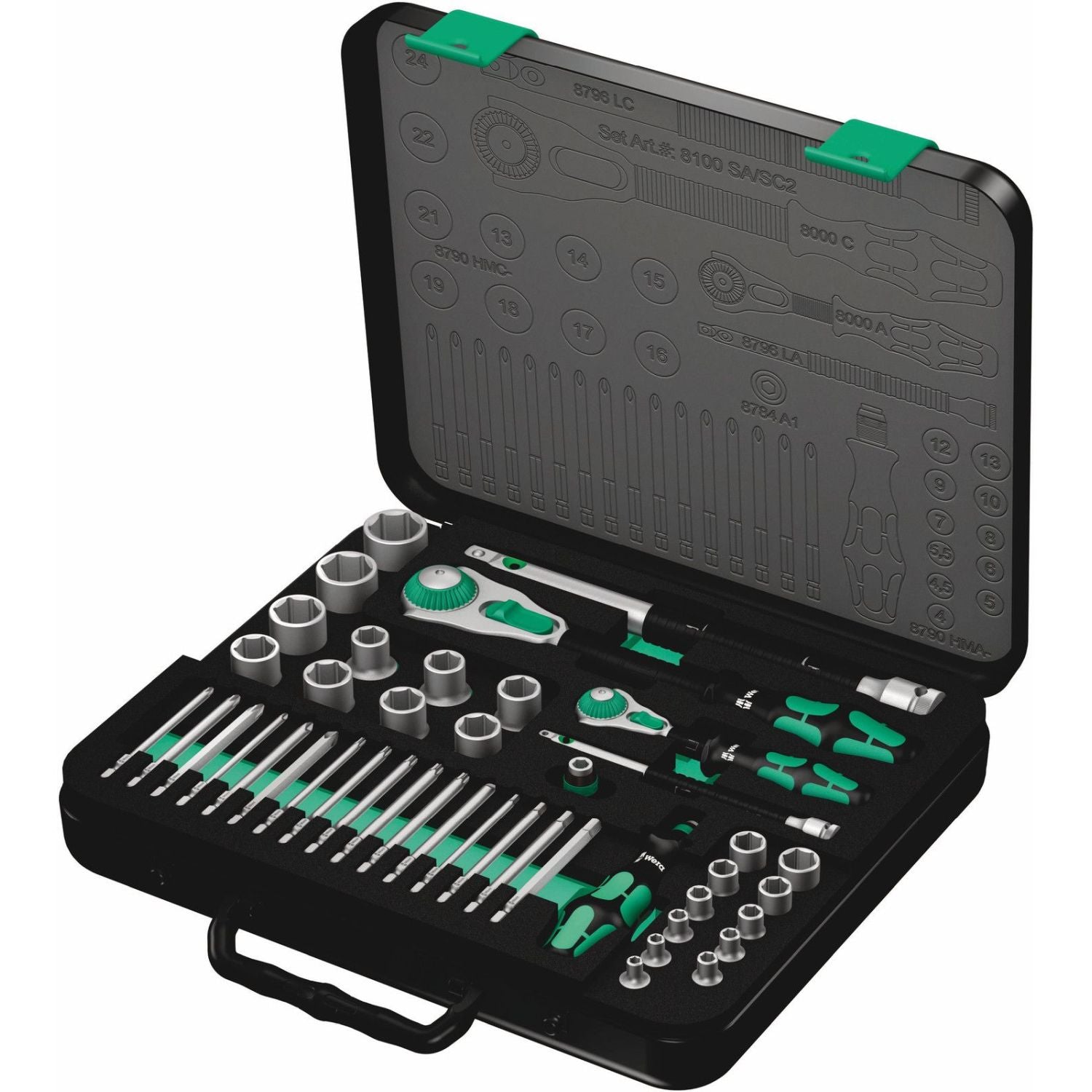 Wera 8100 Sa/Sc 2 Zyklop Speed Ratchet Set, 1/4-in. Drive And 1/2-in. Drive, Metric, 43-Pieces