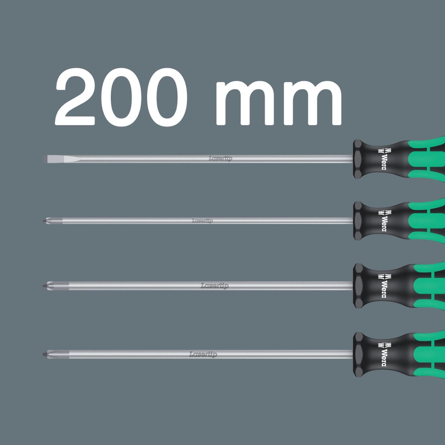 Wera 335/350/355/4 Screwdriver Set Kraftform Plus Lasertip 200-mm.-Long Blades, 4-Pieces