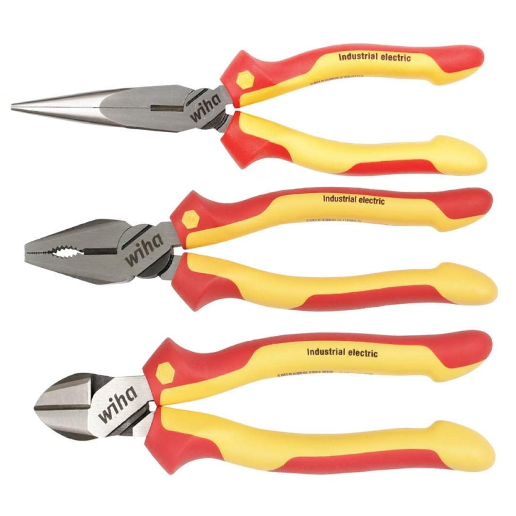 Wiha 32981 Insulated Industrial Pliers and Cutters 3 Piece Set