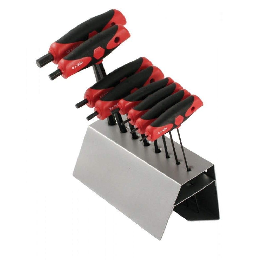 Wiha 33489 Soft Grip Dual Drive Ball End Hex T-Handle Metric Black Finish 8 Piece Set in Metal Stand