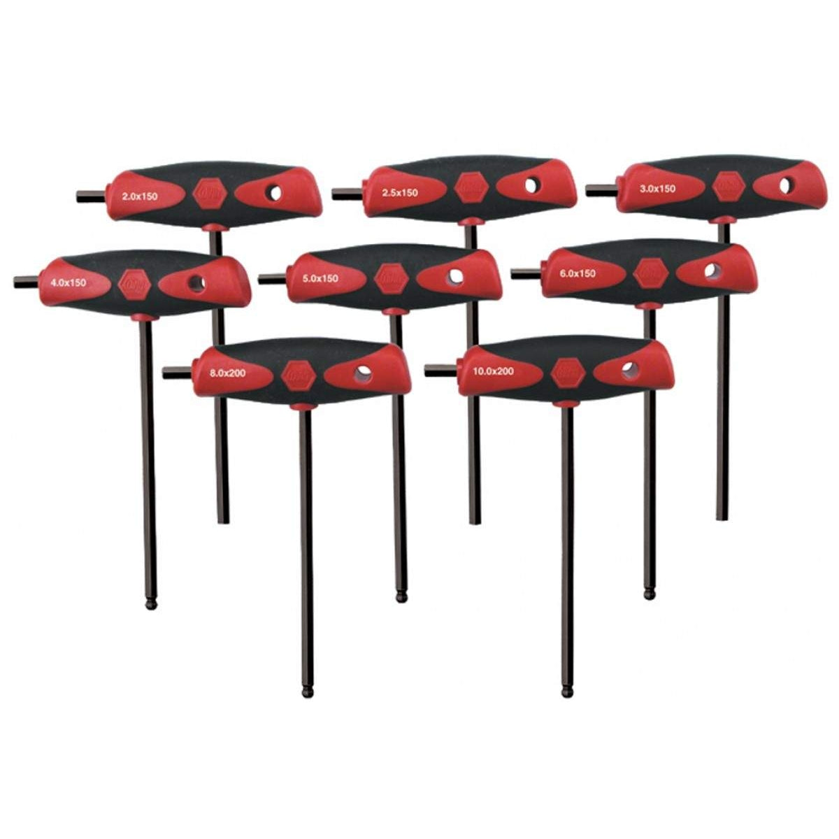 Wiha 33496 Soft Grip Dual Drive Ball End Hex T-Handle Metric Black Finish 8 Piece Set