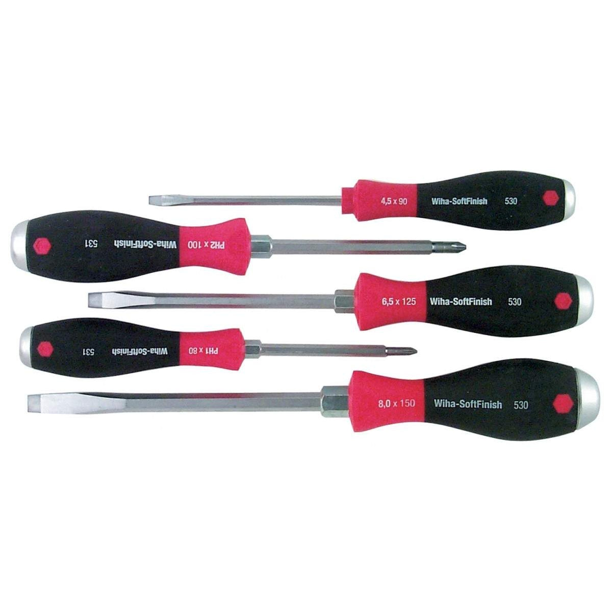 Wiha 53090 SoftFinish Extra Heavy Duty Slotted 5.5mm, 6.5mm, 8.0mm/Phillips #1, #2 5 Piece Set