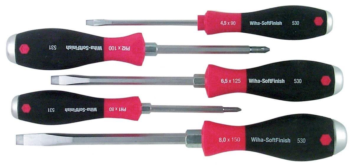 Wiha 53090 SoftFinish Extra Heavy Duty Slotted 5.5mm, 6.5mm, 8.0mm/Phillips #1, #2 5 Piece Set