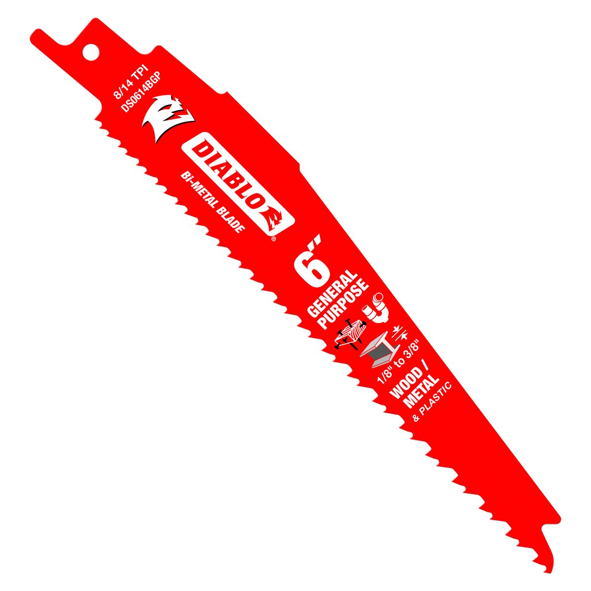 Diablo DS0614BGP 6-in. 8/14TPI Bi-Metal Reciprocating Saw Blade for General Purpose Cuts