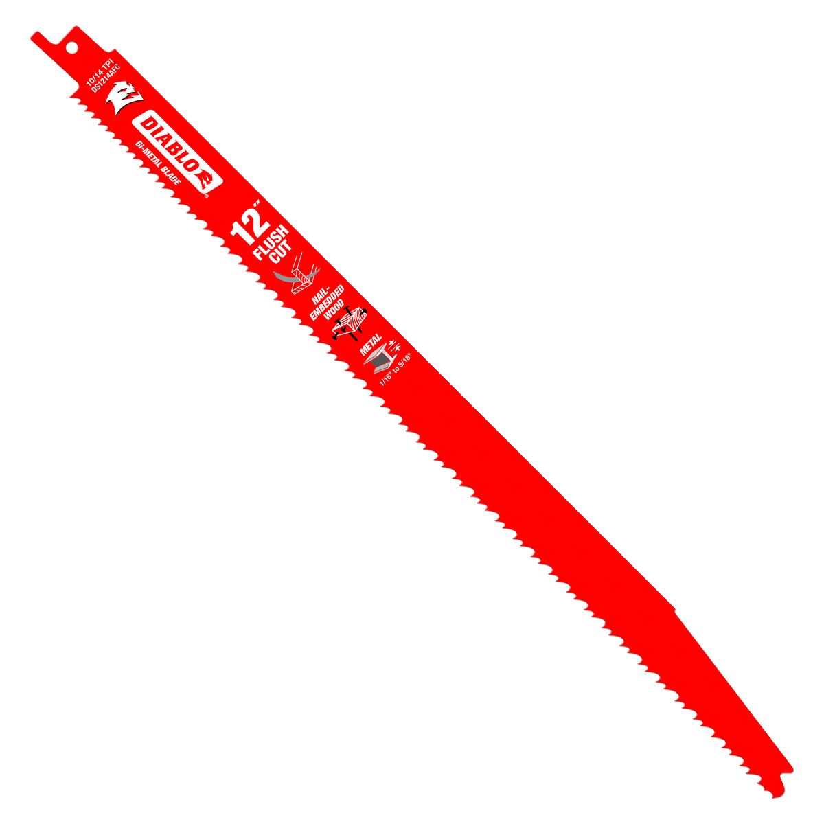 Diablo DS1214AFC 12-in. 10/14TPI Flush Cut Bi-Metal Reciprocating Saw Blade for Nail-Embedded Wood and Metal