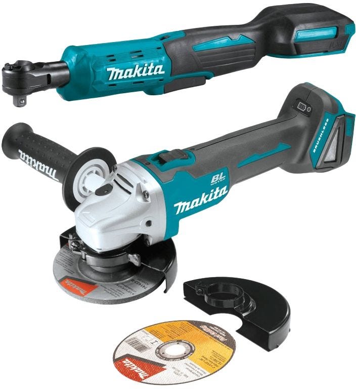 Makita XAG04Z-XRW01Z 18V LXT Cordless 4-1/2” / 5" Cut-Off/Angle Grinder and 3/8" / 1/4" Sq. Drive Ratchet, Bare Tool Combo