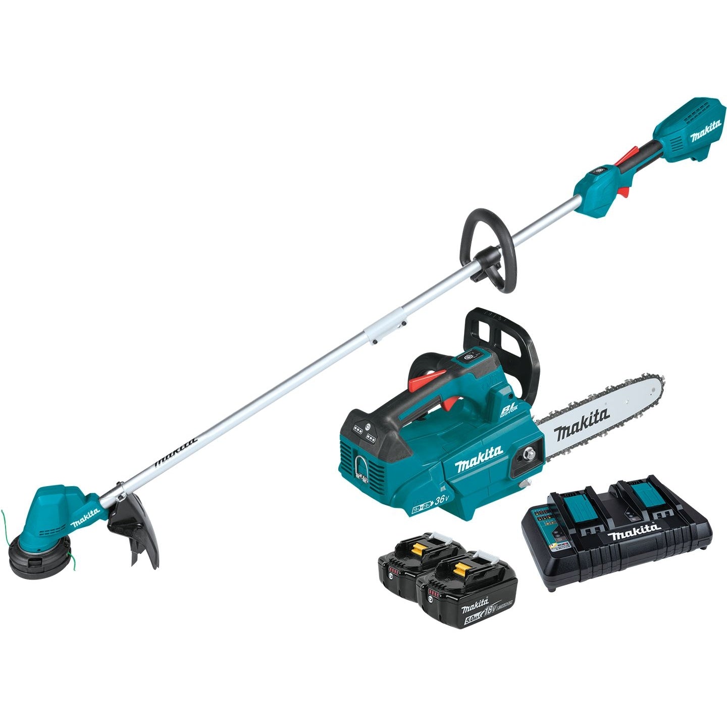 Makita XCU08PT-XRU23Z 18V X2 (36V) LXT Brushless 14-in Top Handle Chain Saw and 13-in String Trimmer 5.0Ah Kit