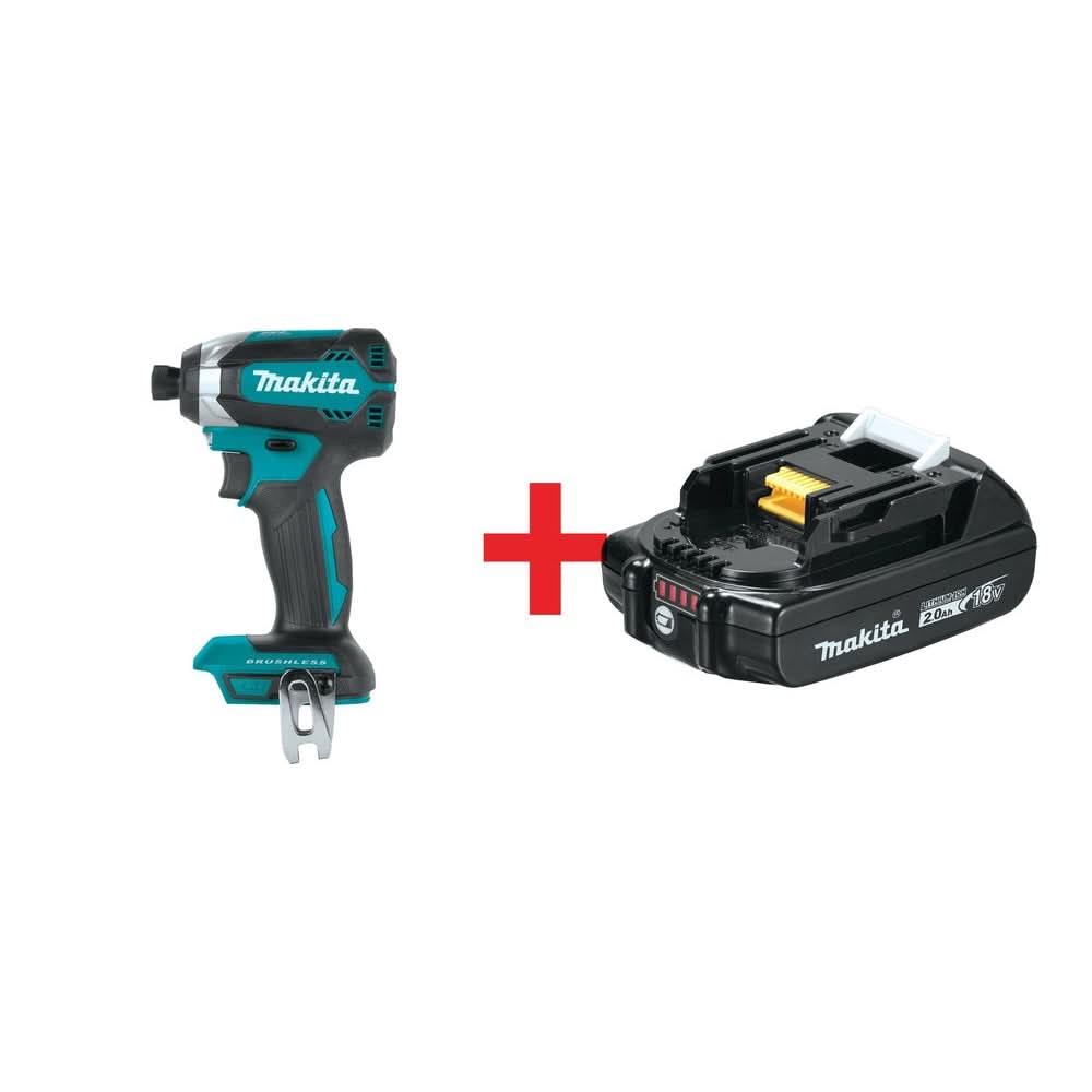 Makita 18V Brushless Cordless Impact Driver , Tool Only plus 18V LXT Compact 2.0Ah Battery