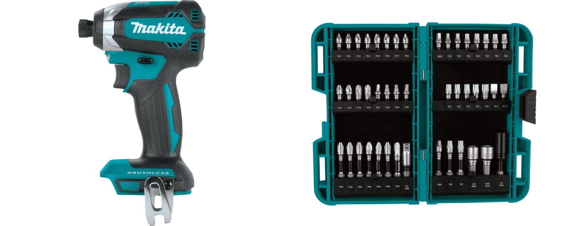 Makita 18V Brushless Cordless Impact Driver with Impact XPS 45-Piece Impact Bit Set (Bare Tool)