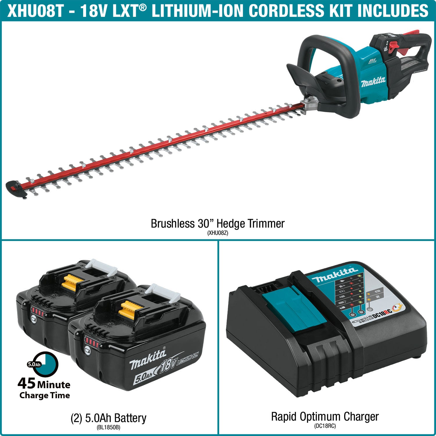 Makita XHU08T 18V LXT Lithium-Ion Brushless Cordless 30" Hedge Trimmer Kit (5.0Ah)