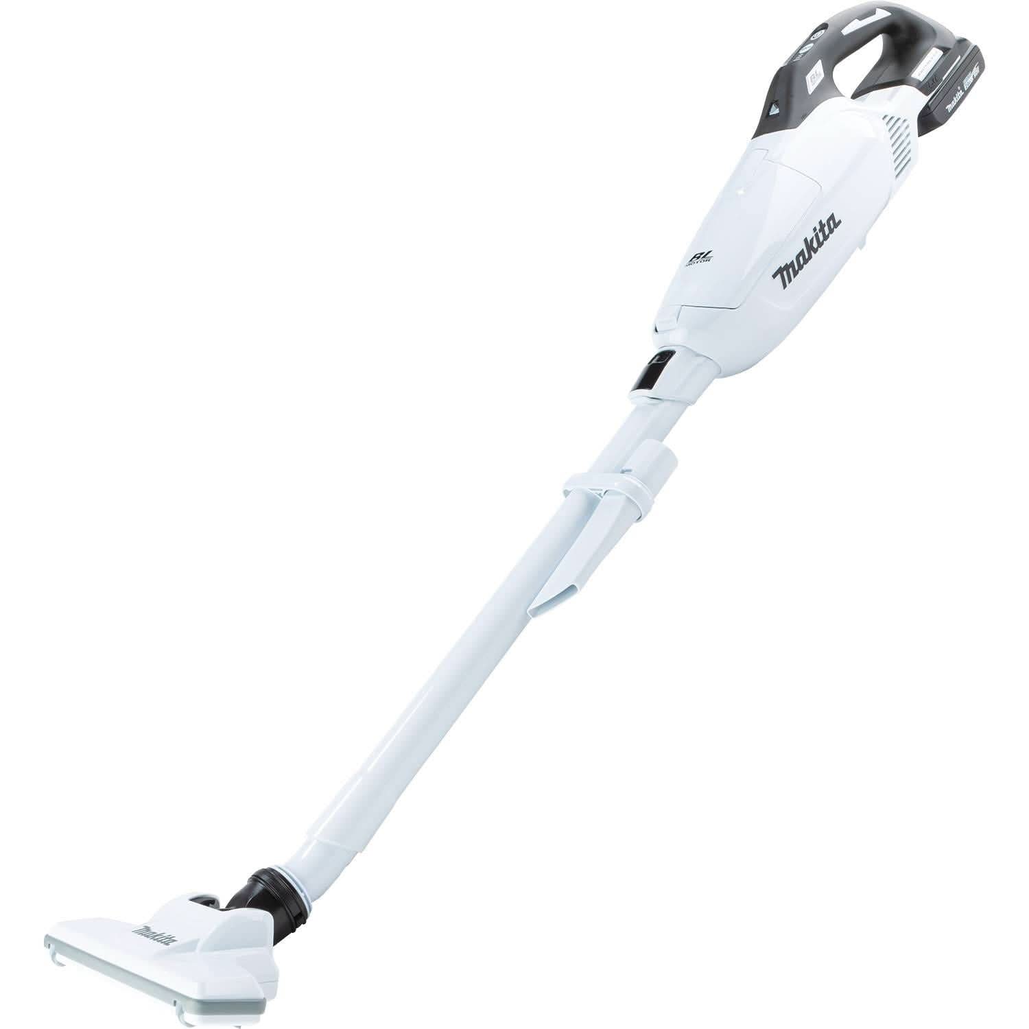 Makita XLC10R1W 18V LXT Lithium-ion Brushless Cordless 4-Speed Compact Stick Vacuum Kit, w/ Push Button and Dust Bag (2.0Ah)