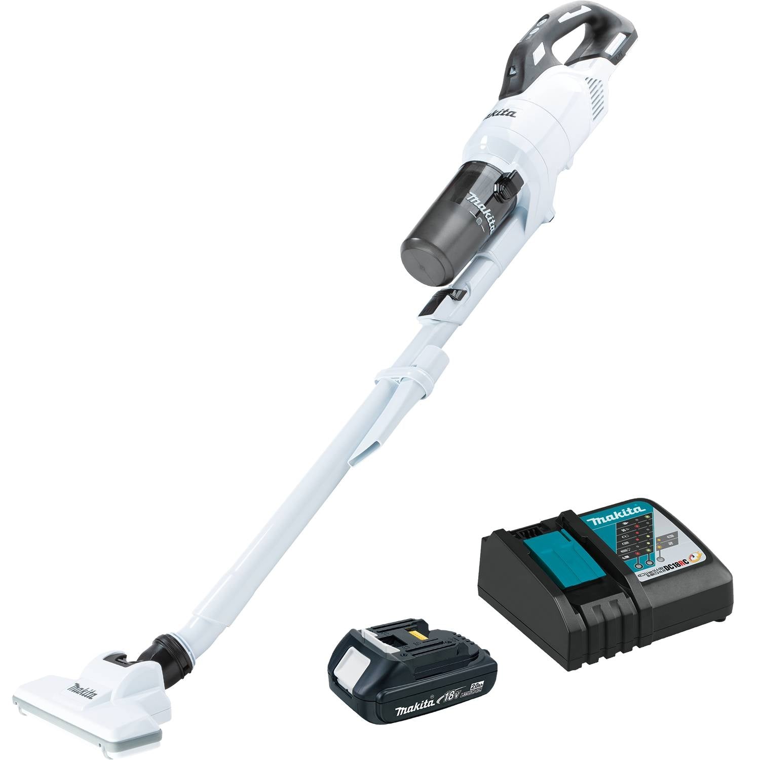 Makita XLC11R1W 18V LXT Lithium-ion Brushless Cordless Cyclonic 4-Speed Compact Stick Vacuum Kit, w/ Push Button (2.0Ah)