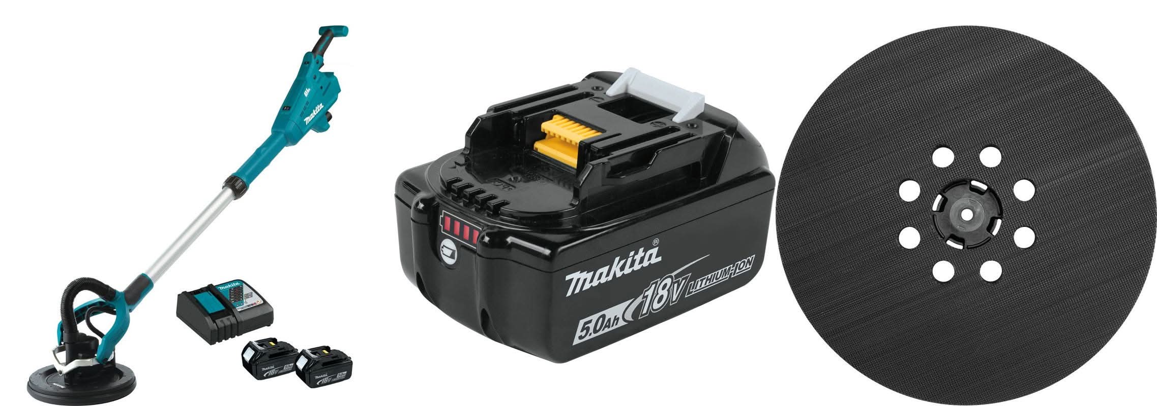 Makita 18V LXT Lithium-Ion Brushless Cordless 9" Drywall Sander and Backing Pad Kit, AWS Capable with Battery