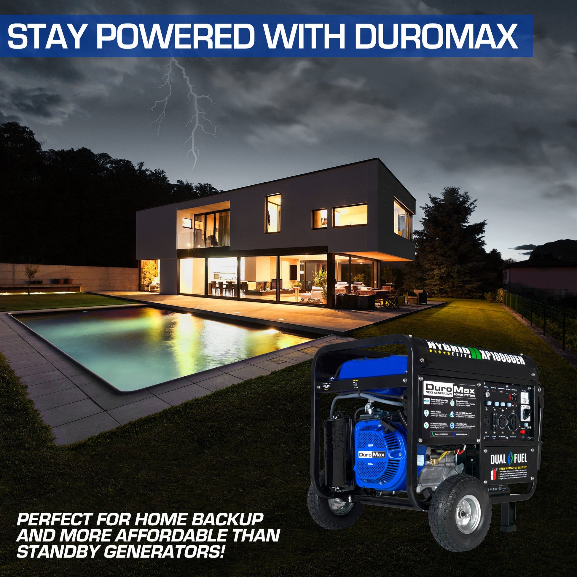 DuroMax XP10000EH 10,000-Watt 439cc Electric Start Dual Fuel Hybrid Portable Generator