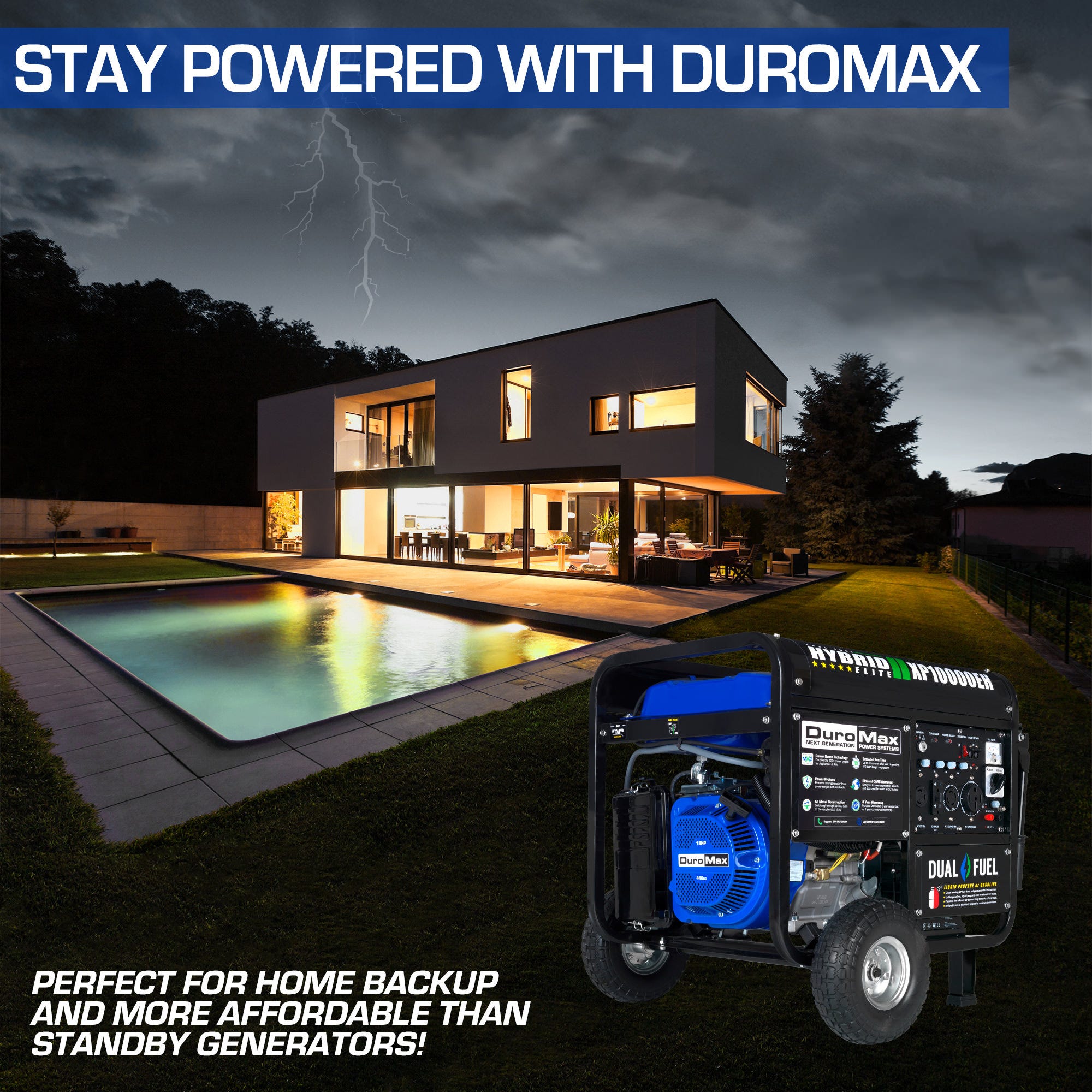 DuroMax XP10000EH 10,000-Watt 439cc Electric Start Dual Fuel Hybrid Portable Generator
