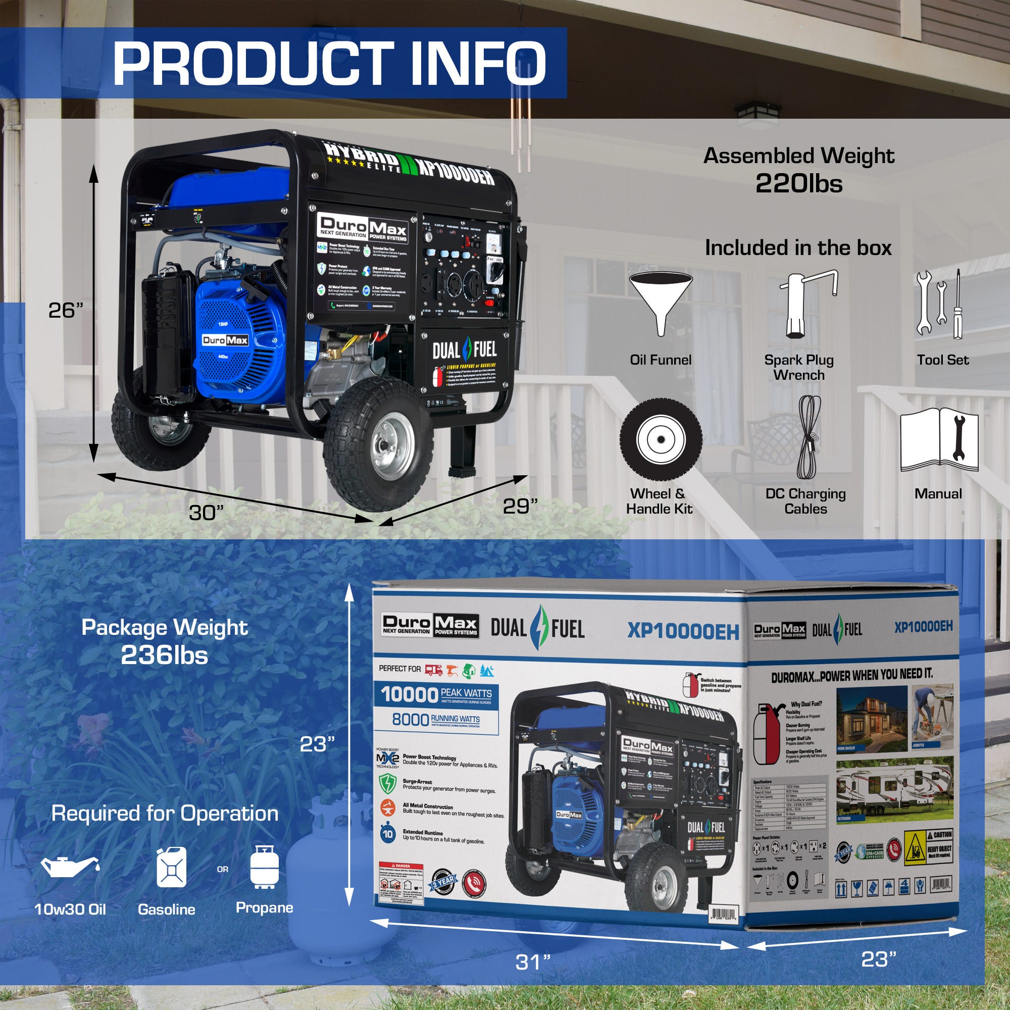 DuroMax XP10000EH 10,000-Watt 439cc Electric Start Dual Fuel Hybrid Portable Generator