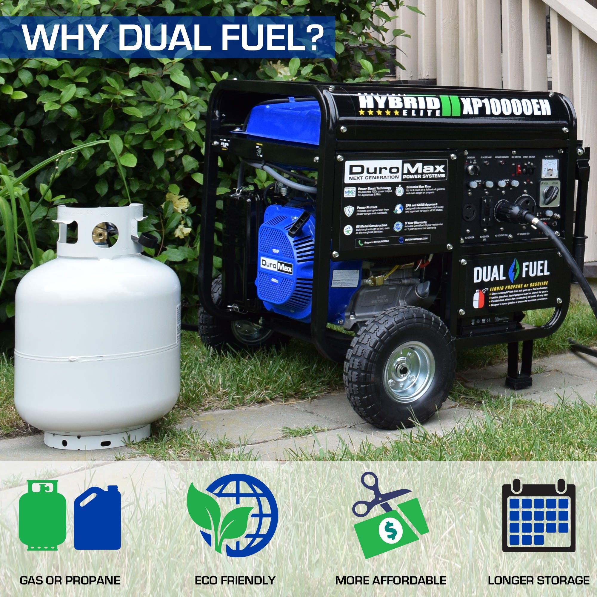 DuroMax XP10000EH 10,000-Watt 439cc Electric Start Dual Fuel Hybrid Portable Generator